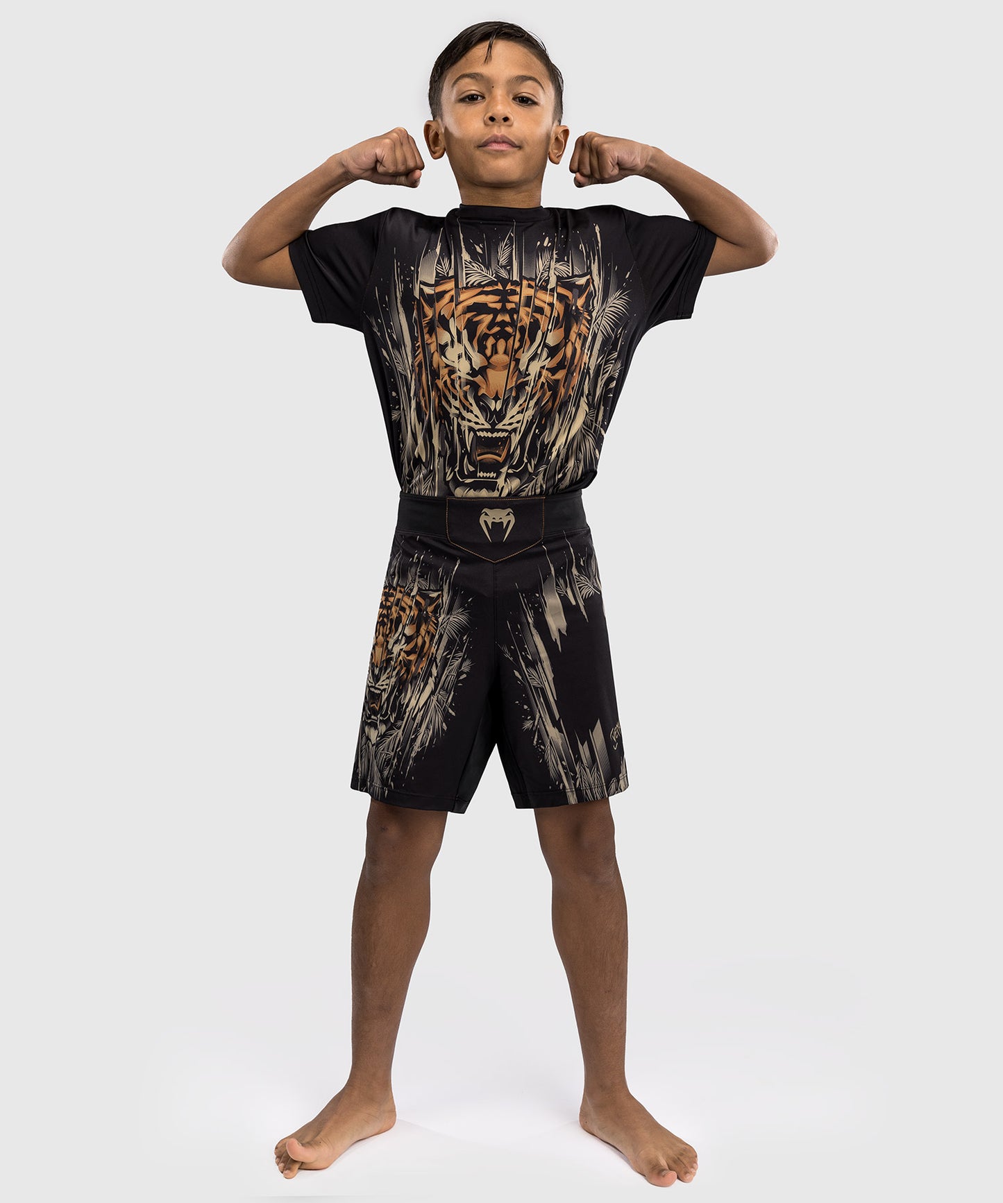 Venum Tiger Kids Fight Shorts - Zwart / Neon Oranje