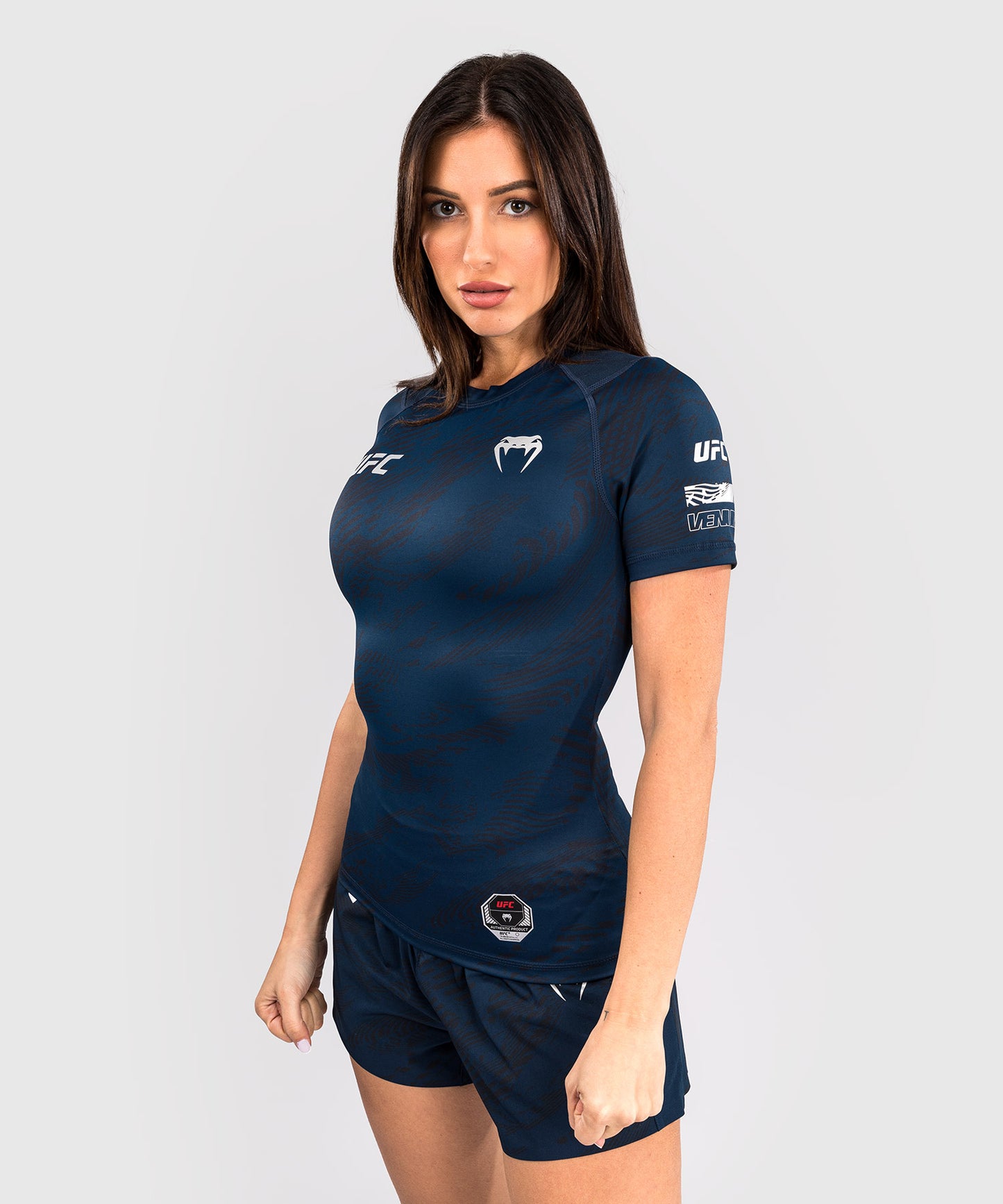 UFC Fusion by Venum Fight Week Korte Mouwen Performance Rashguard voor Dames - Oceaanblauw