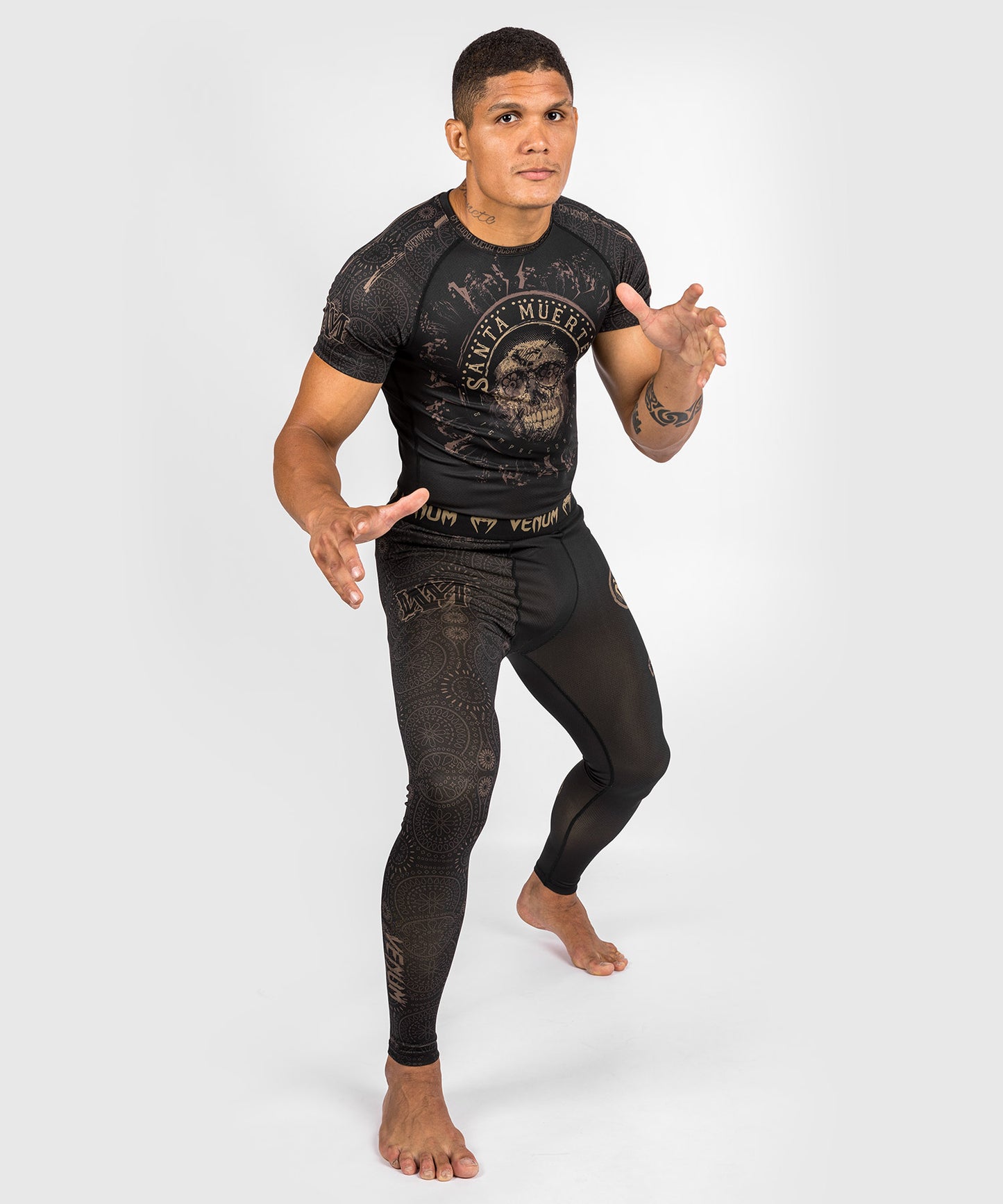 Venum Santa Muerte Dark Side - Rashguard korte mouwen - zwart/bruin