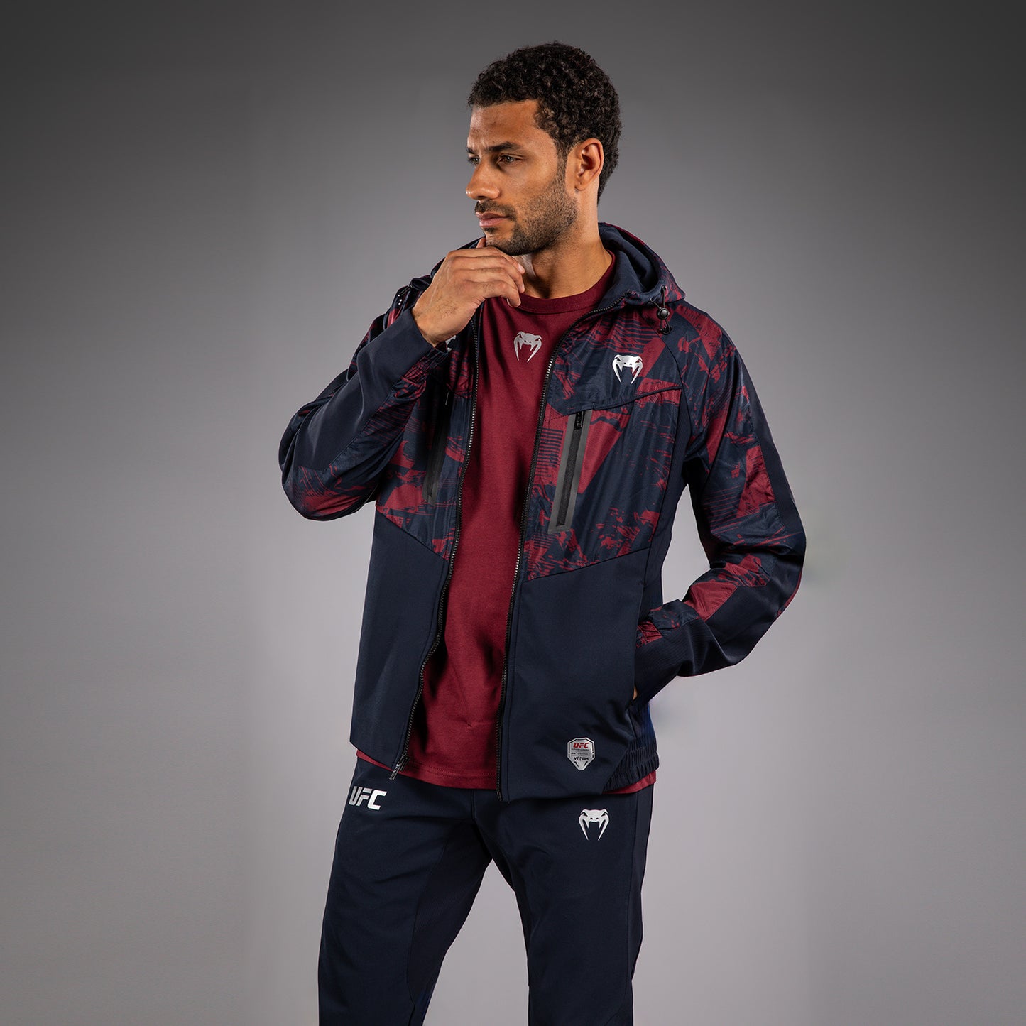 UFC Zenith by Venum Authentic Fight Week Zip Hoodie Heren - Marineblauw/Bordeauxrood/Zilver