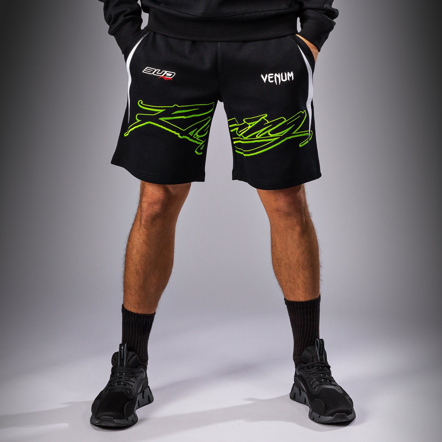 Venum x Bud Racing Heren Shorts Katoen - Zwart/Wit/Limoengroen