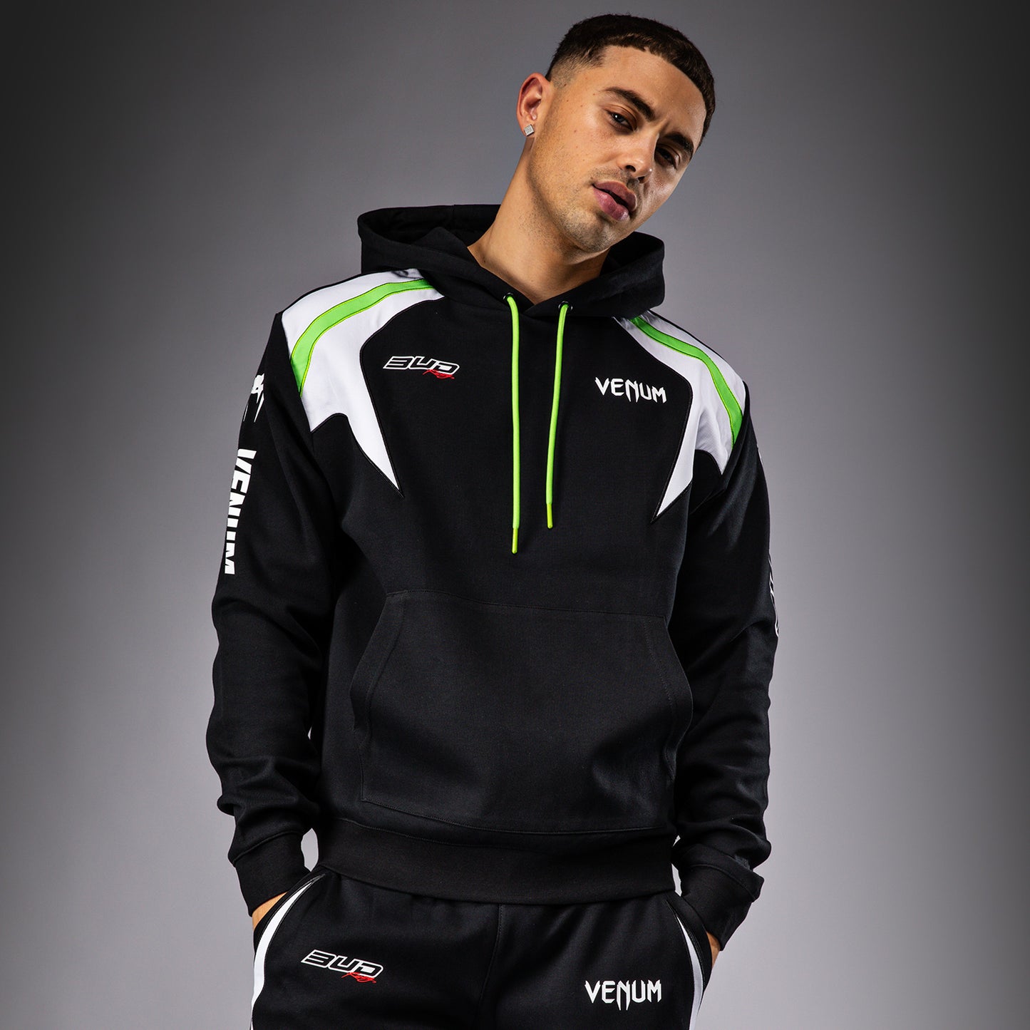 Venum x Bud Racing Heren Hoodie - Zwart/Wit/Limoengroen
