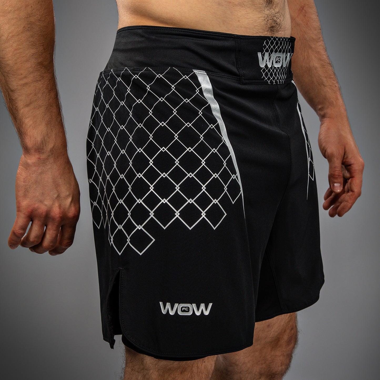 Venum x WOW FC Heren Fight Shorts - Zwart/ Zilver Grijs
