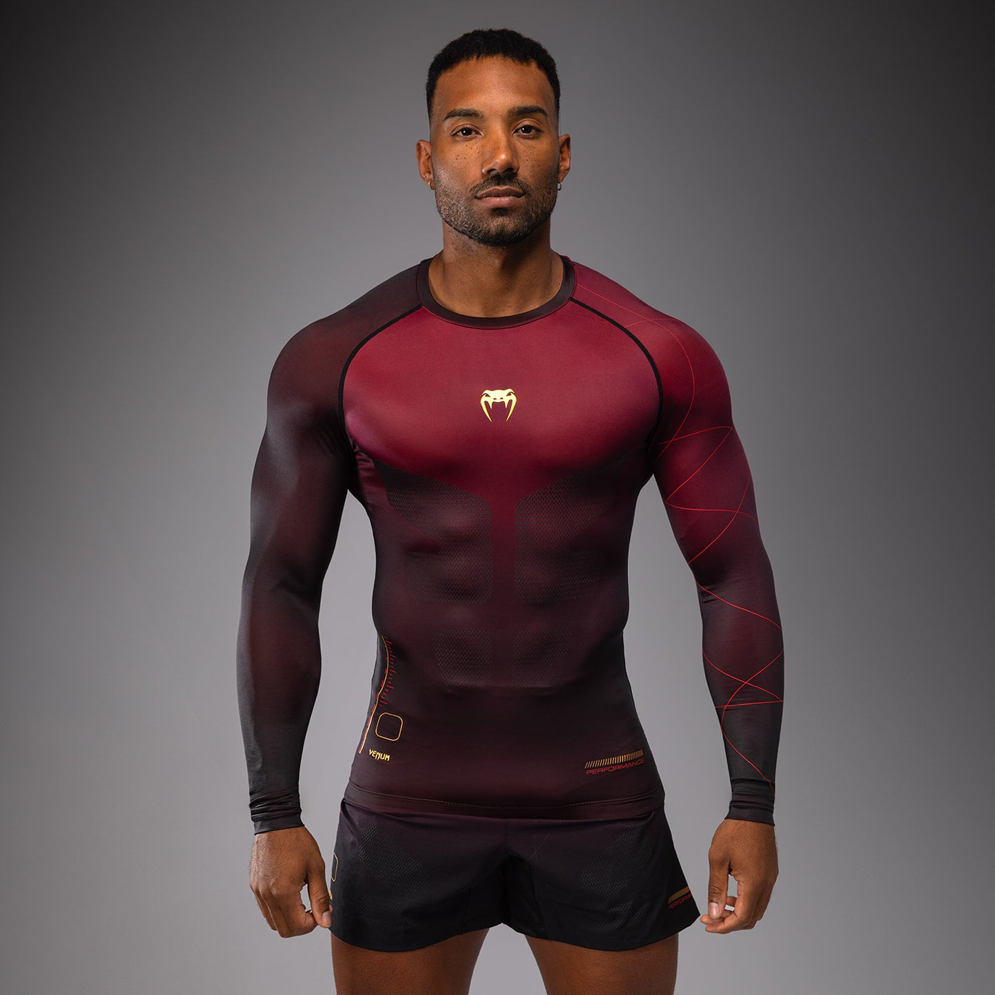 Venum Tactical XT Heren-Rashguard met lange mouwen - Zwart/Bourgondië/Goud
