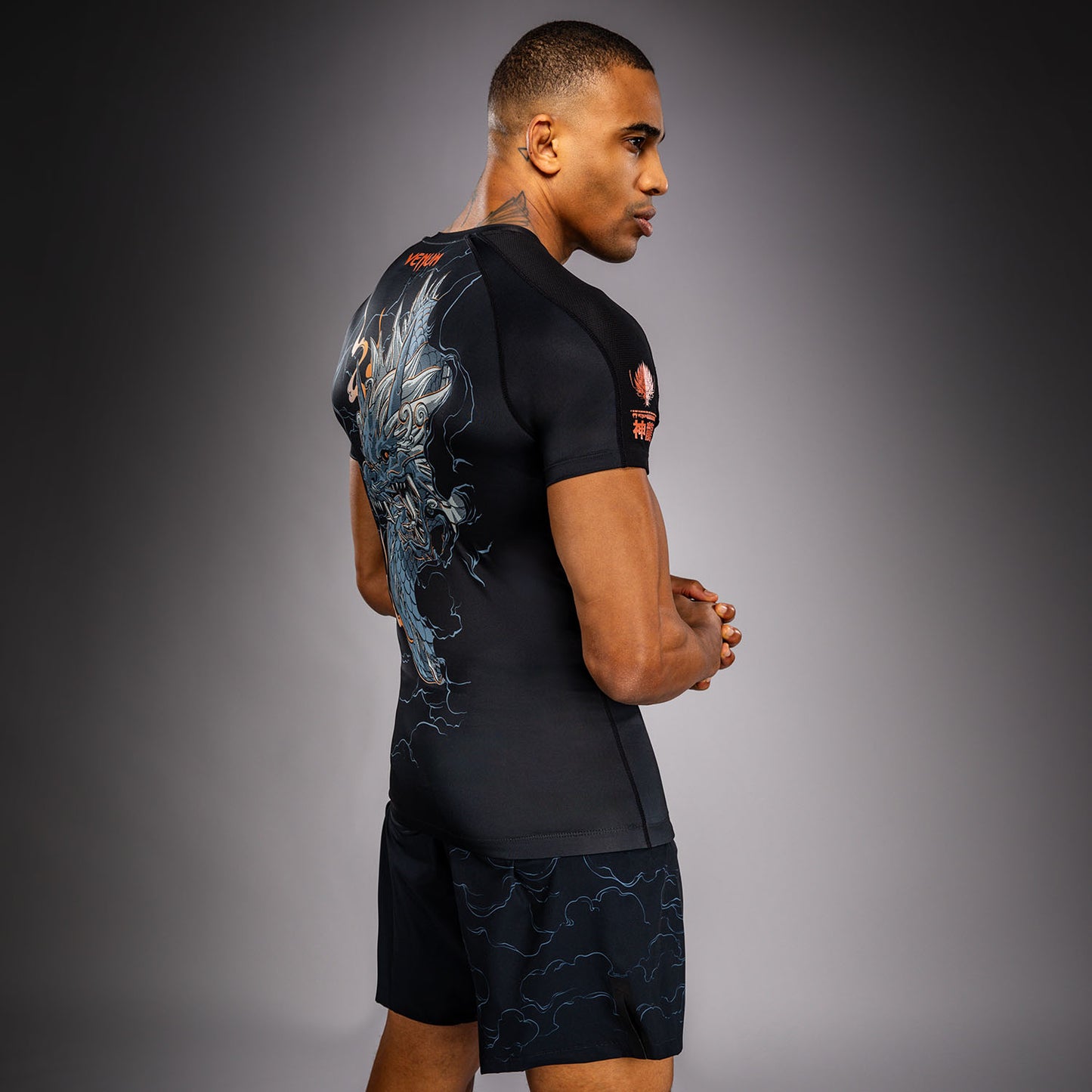 Venum Thunder Dragon Rashguard met korte mouwen – Zwart/Grijs/Koper