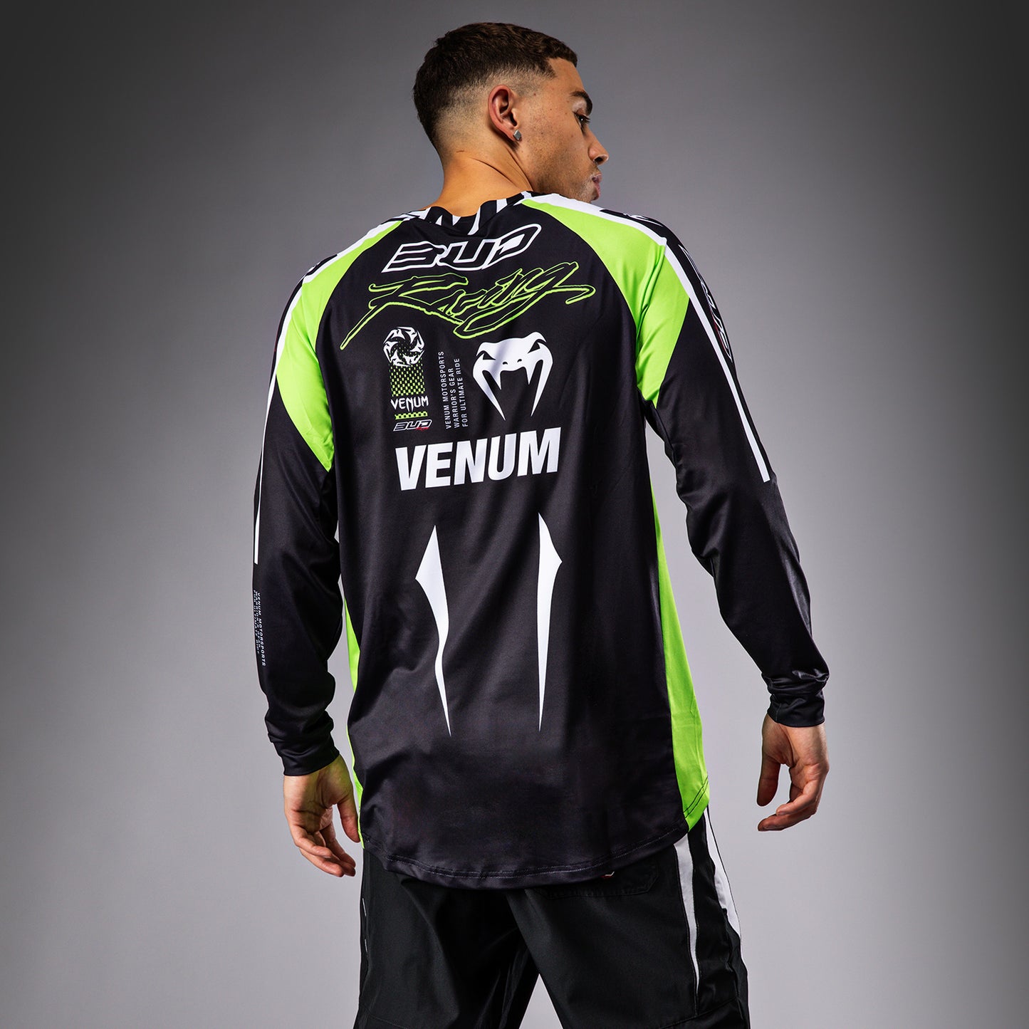 Venum x Bud Racing Heren Dry-Tech T-Shirt - Zwart/Wit/Limoengroen