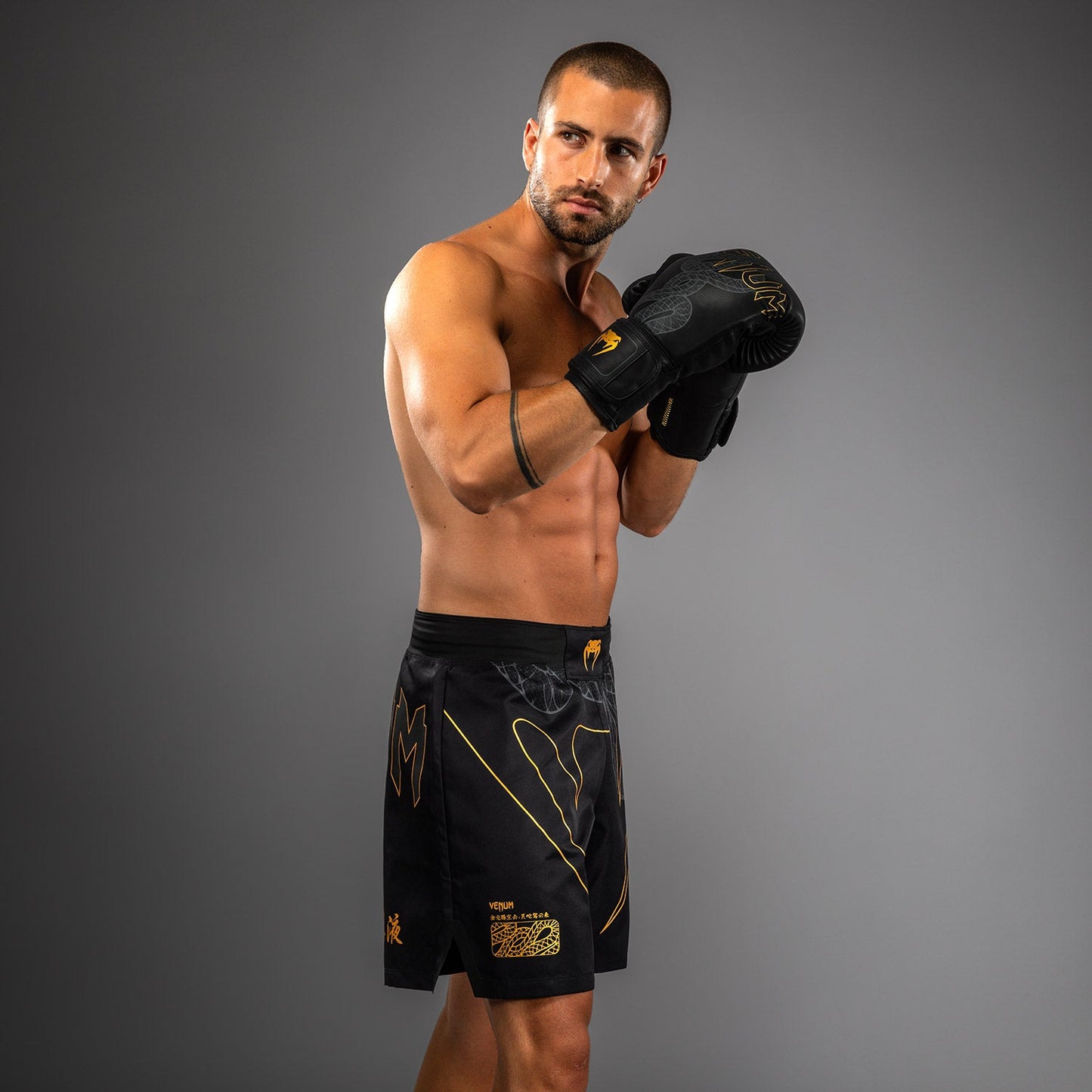 Venum Serpenti Fight Shorts – Zwart/Zilver/Goud