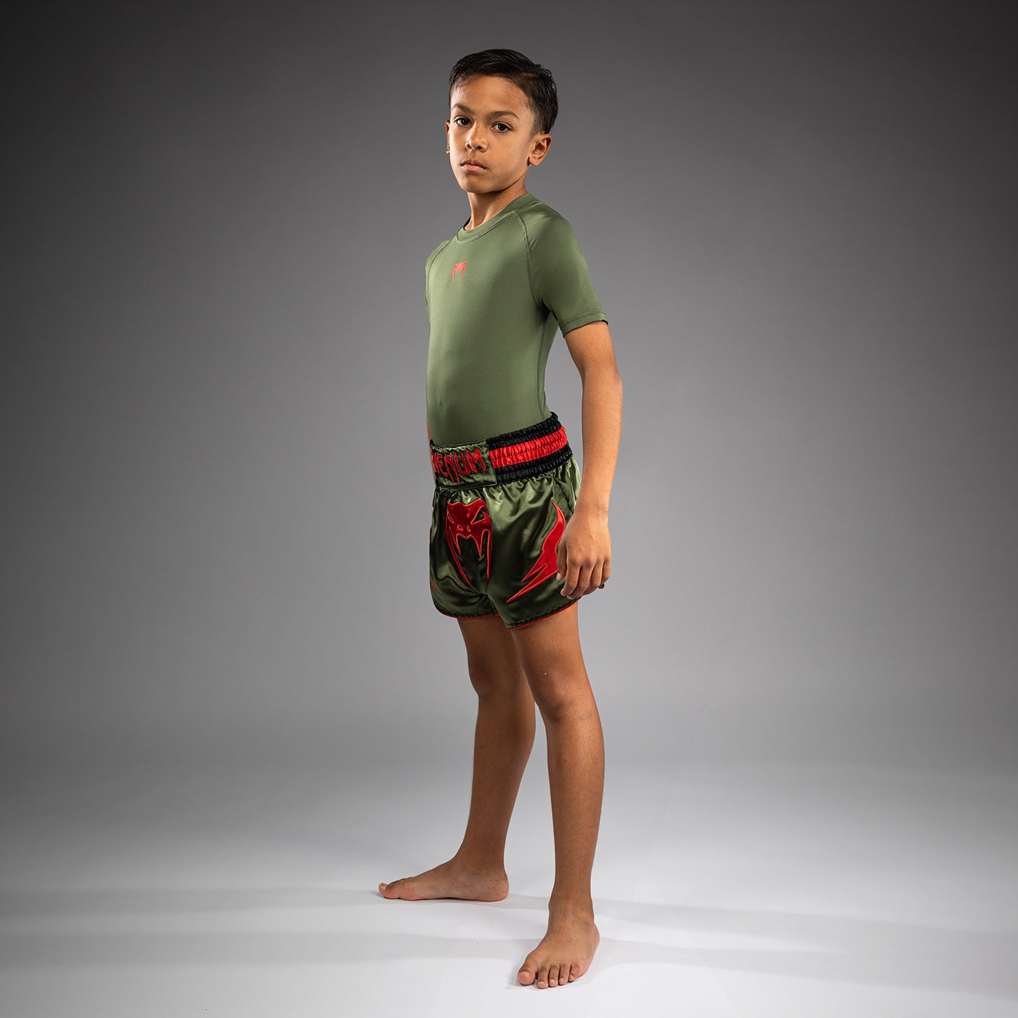 Venum Inferno Muay Thai Shorts voor Kinderen - Army Green/Orange