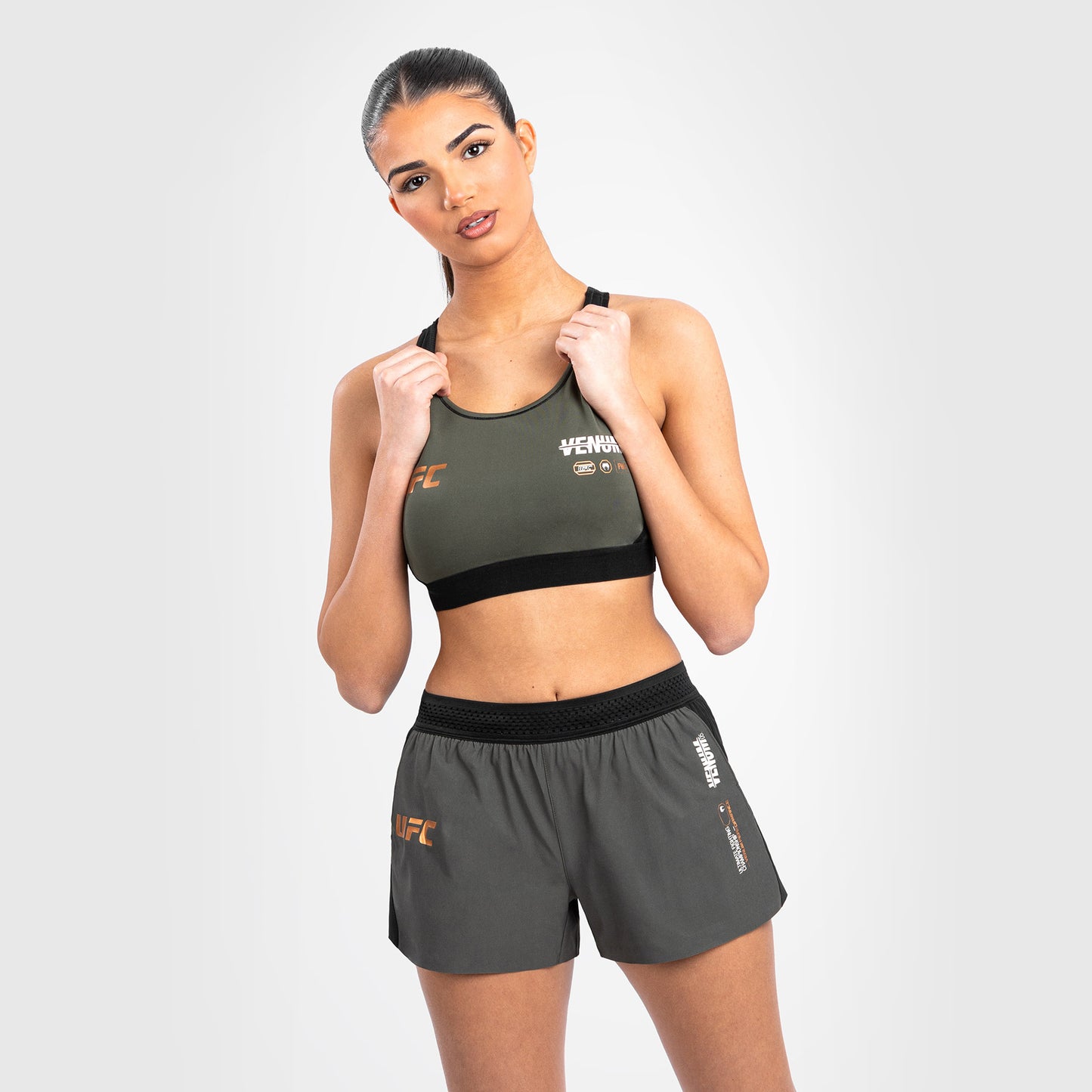 UFC Adrenaline by Venum Fight Week Dames Sportbeha - Kaki/Brons