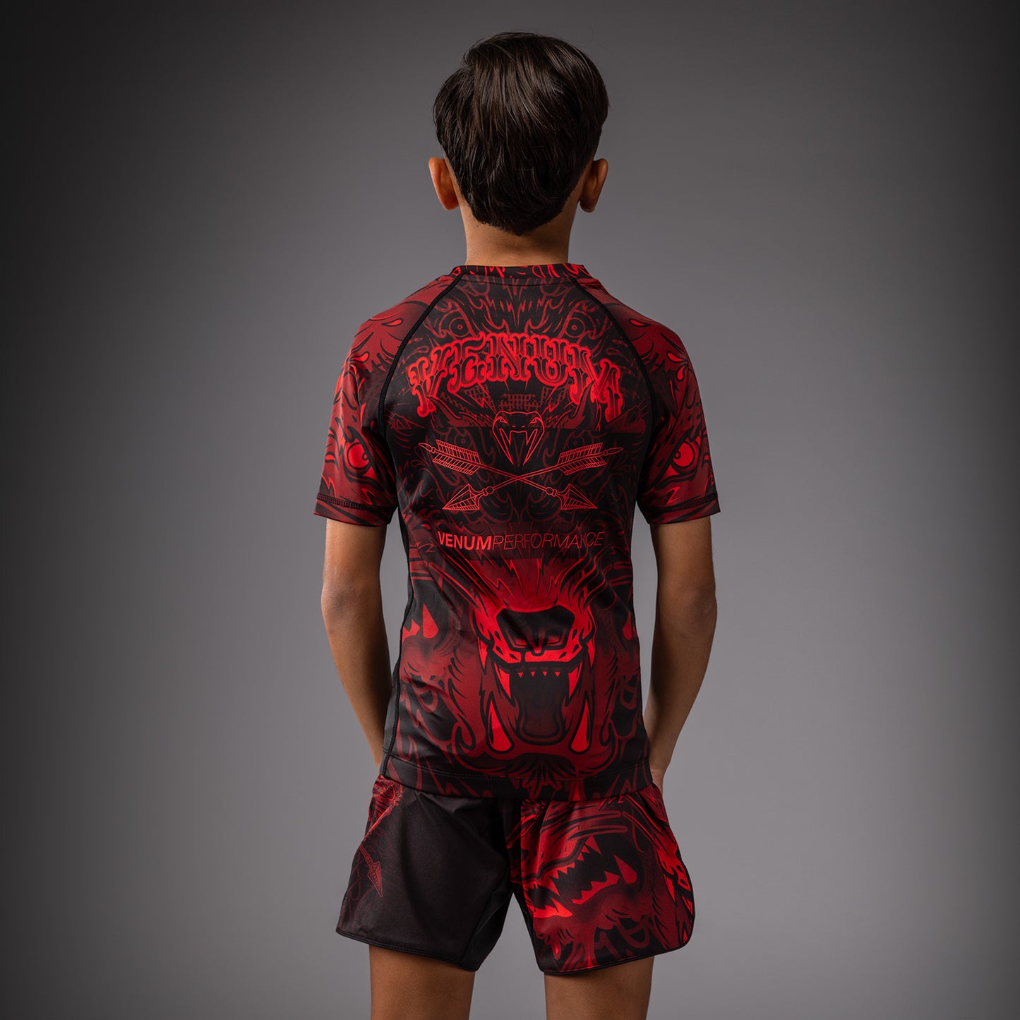 Venum Wolf Atak Kids Rashguard met korte mouwen – Zwart/Rood