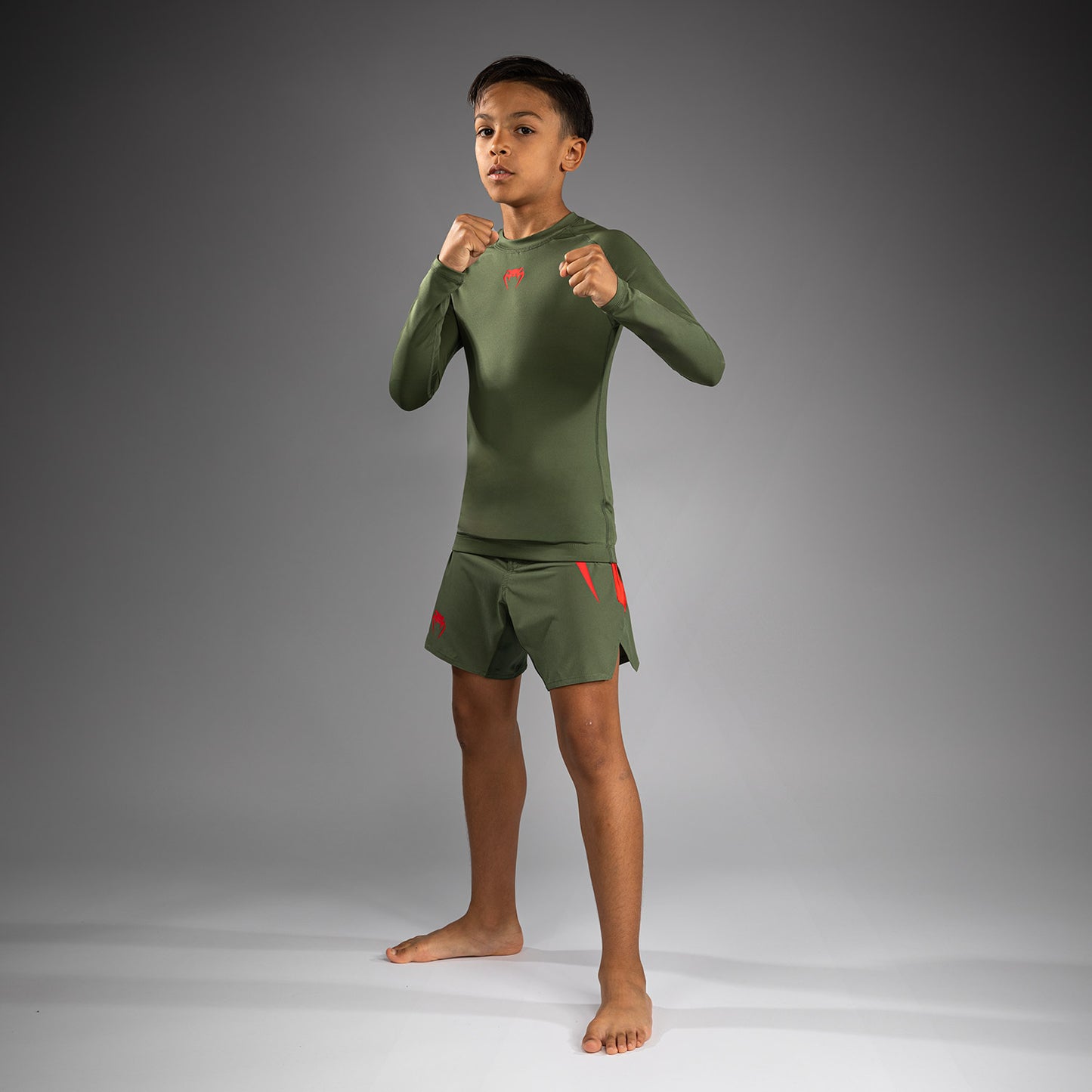 Venum Contender Rashguards Lange Mouwen voor Kinderen - Army Green/Orange