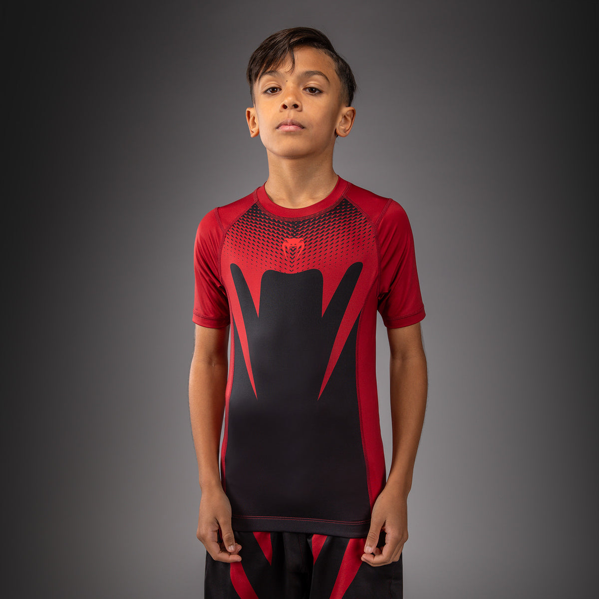 Venum Attack Rashguard met Korte Mouwen voor Kinderen - Zwart/Rood