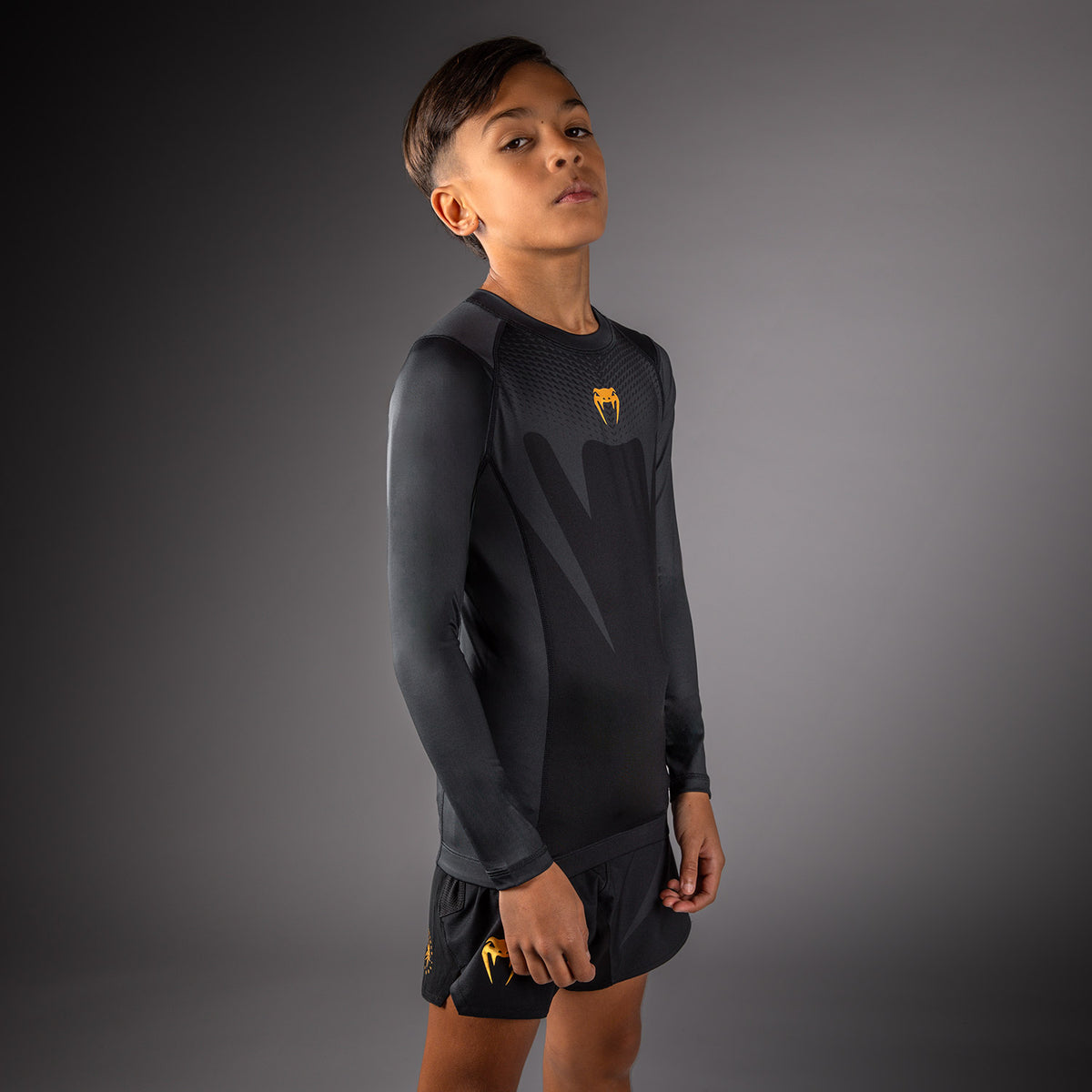 Venum Attack Rashguard met lange mouwen voor kinderen - Zwart/Goud