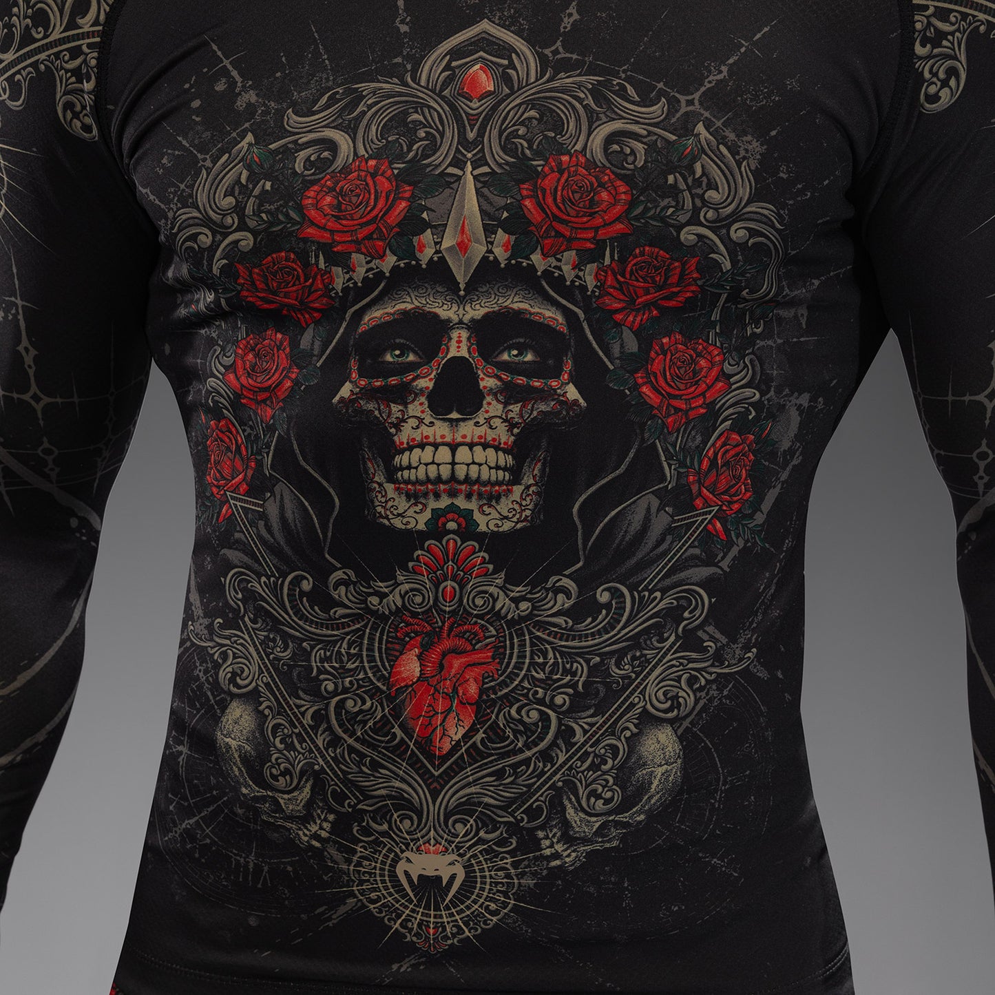 Venum Santa Muerte 5.0 Lange Mouwen Rashguard voor Heren - Diep Zwart/Goud