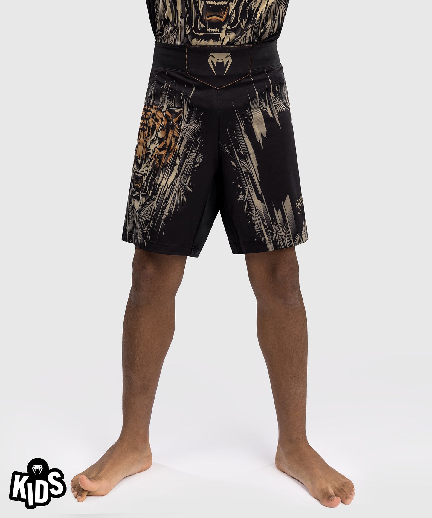 Venum Tiger Kids Fight Shorts - Zwart / Neon Oranje