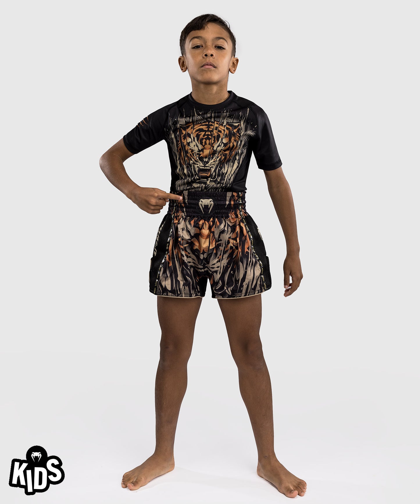 Venum Tiger Kids Muay Thai Shorts - Zwart / Neon Oranje