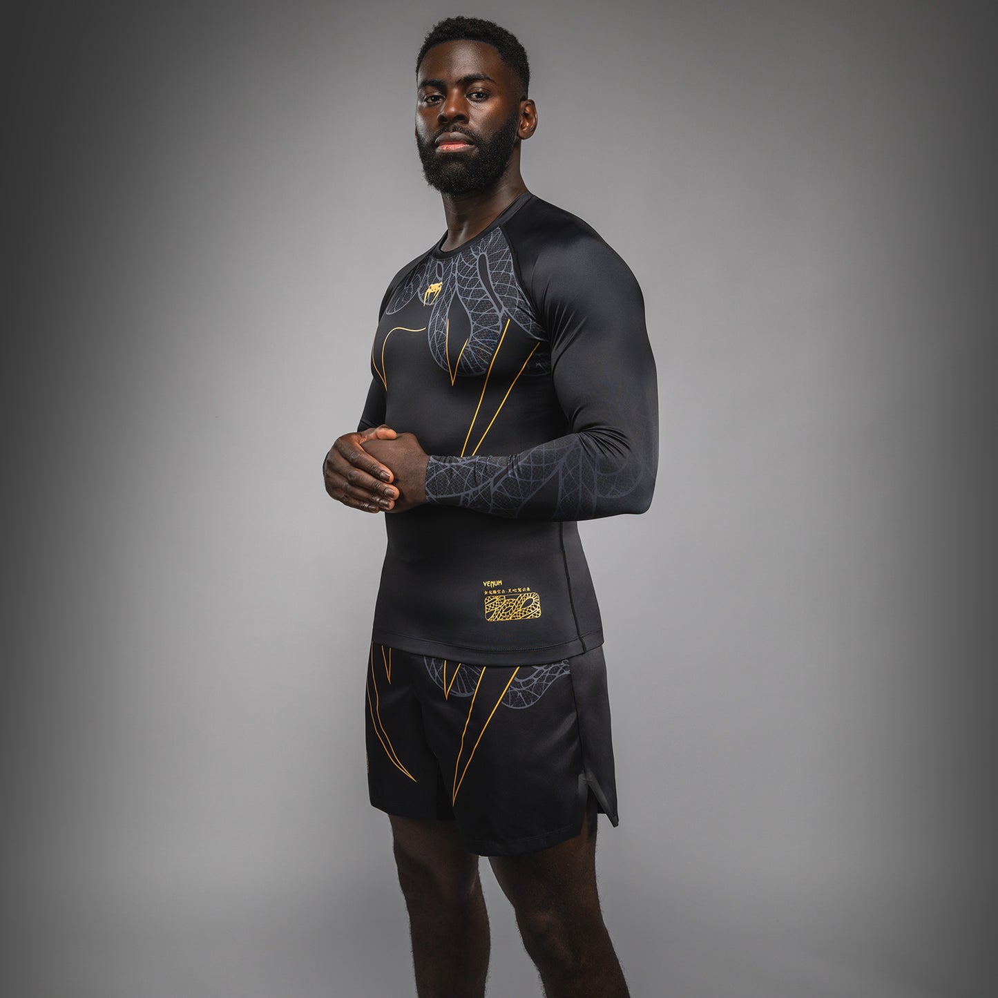 Venum Serpenti Rashguard met lange mouwen – Zwart/Zilver/Goud
