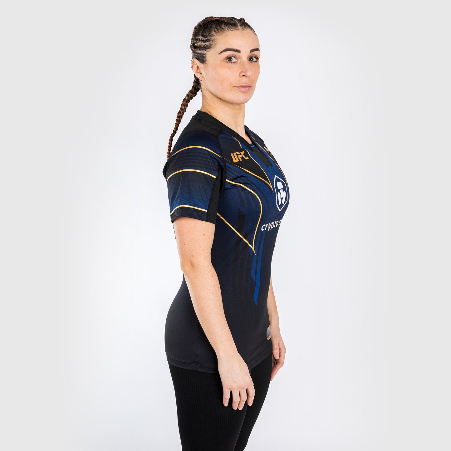 UFC Venum gepersonaliseerde authentieke Fight Night 2.0 Walkout-jersey voor dames - blauw/zwart/goud