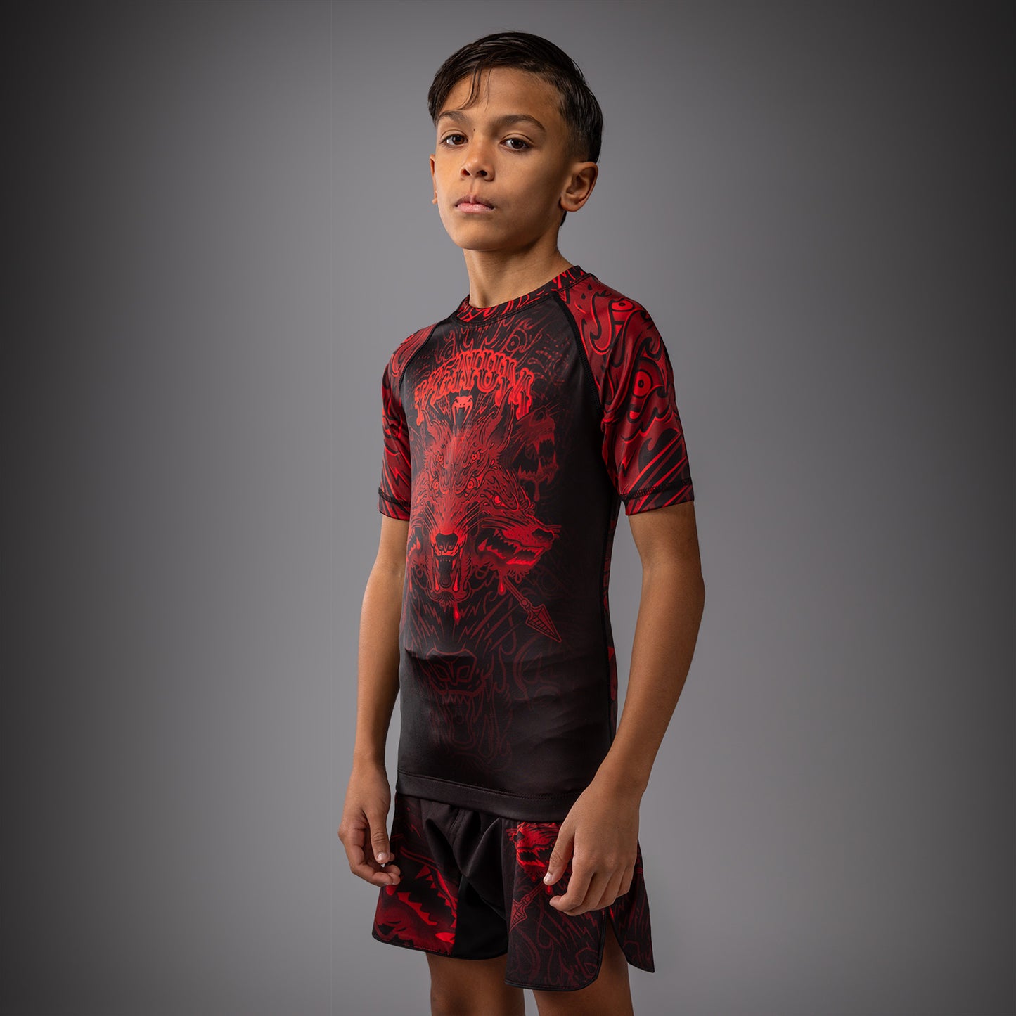 Venum Wolf Atak Kids Rashguard met korte mouwen – Zwart/Rood