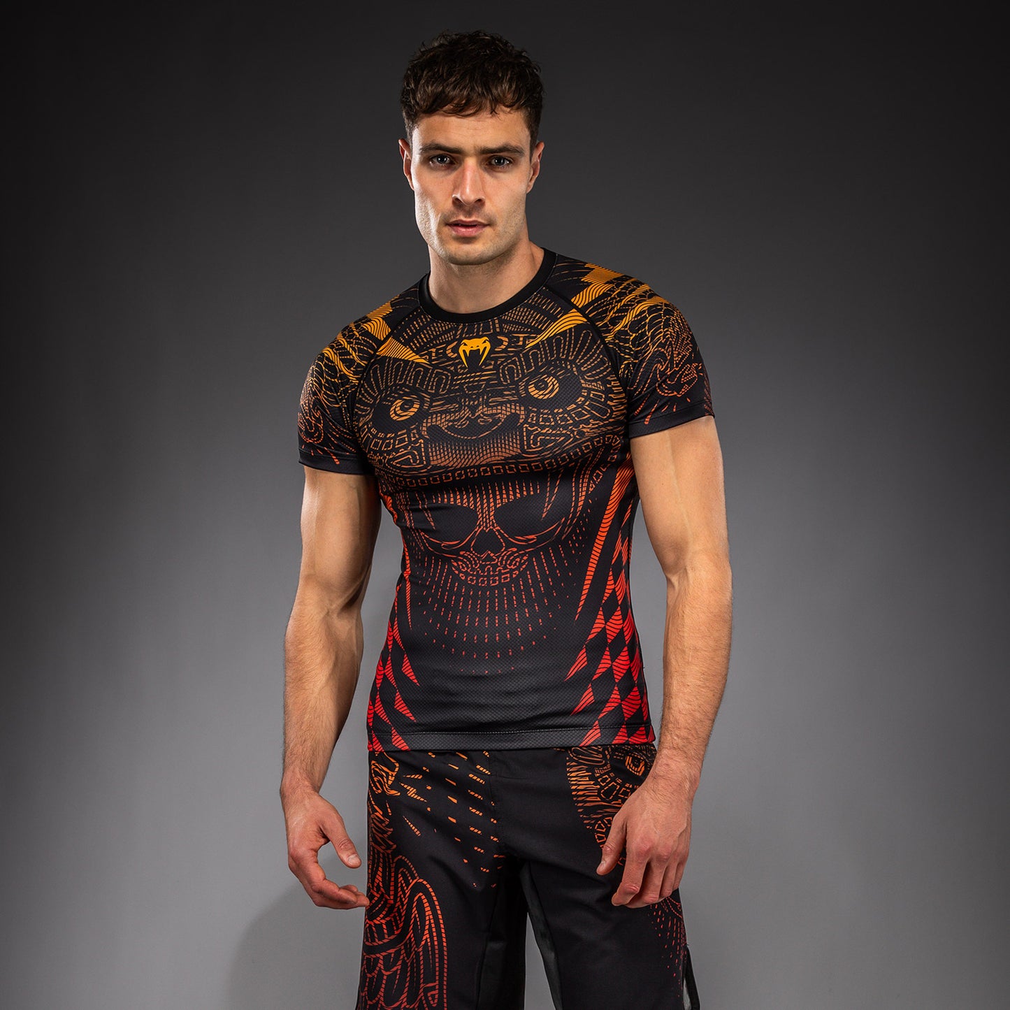Venum Quetzal Fury Korte Mouw Rashguard - Zwart/Fury Rood/Tangerine