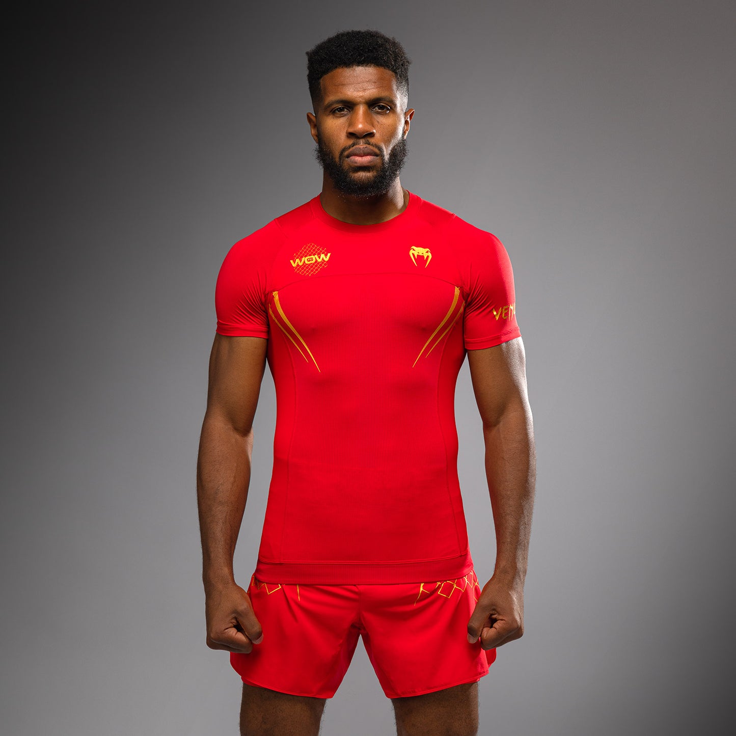Venum x WOW FC Fury Red/ Gold Short Sleeve Rashguard