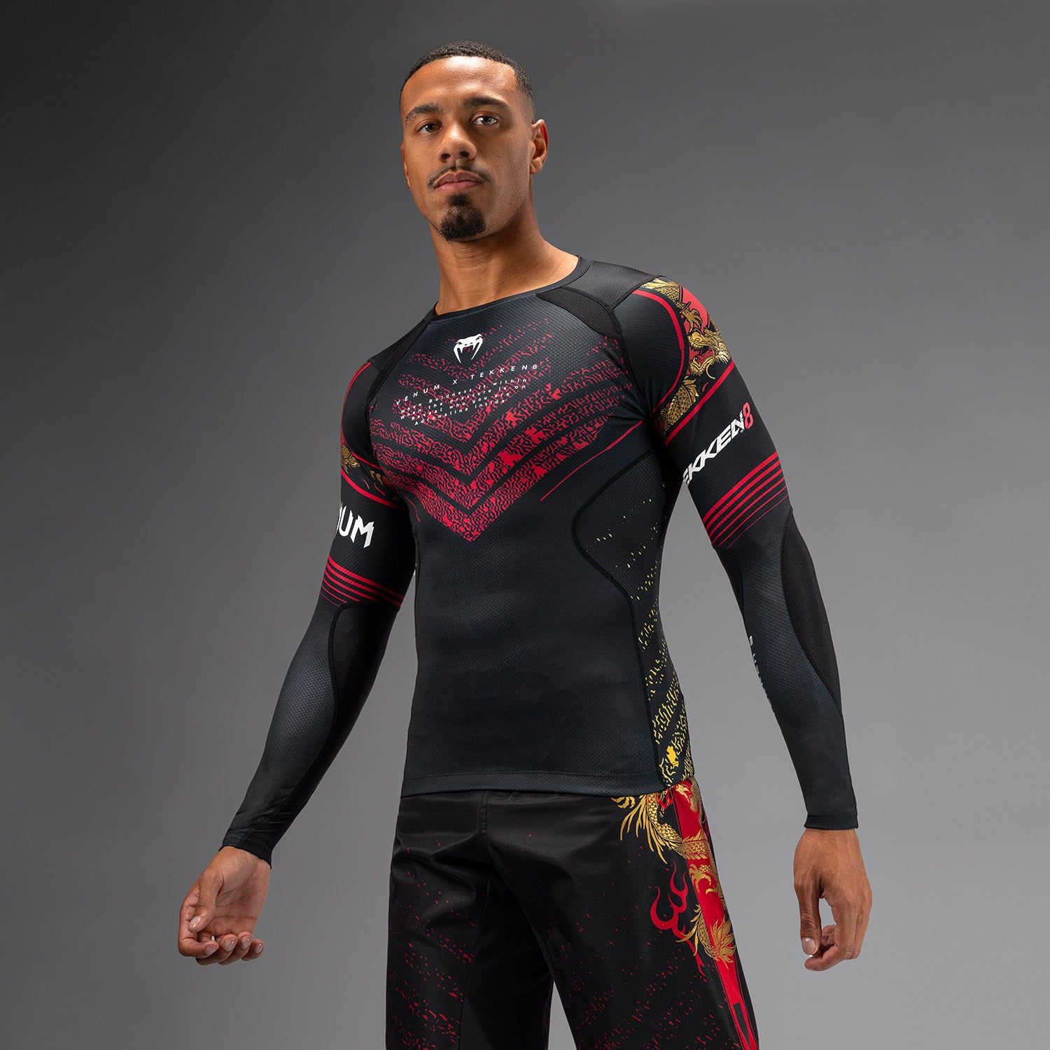 Venum x TEKKEN 8 - Marshall Law Rashguard - Zwart/Rood/Goud