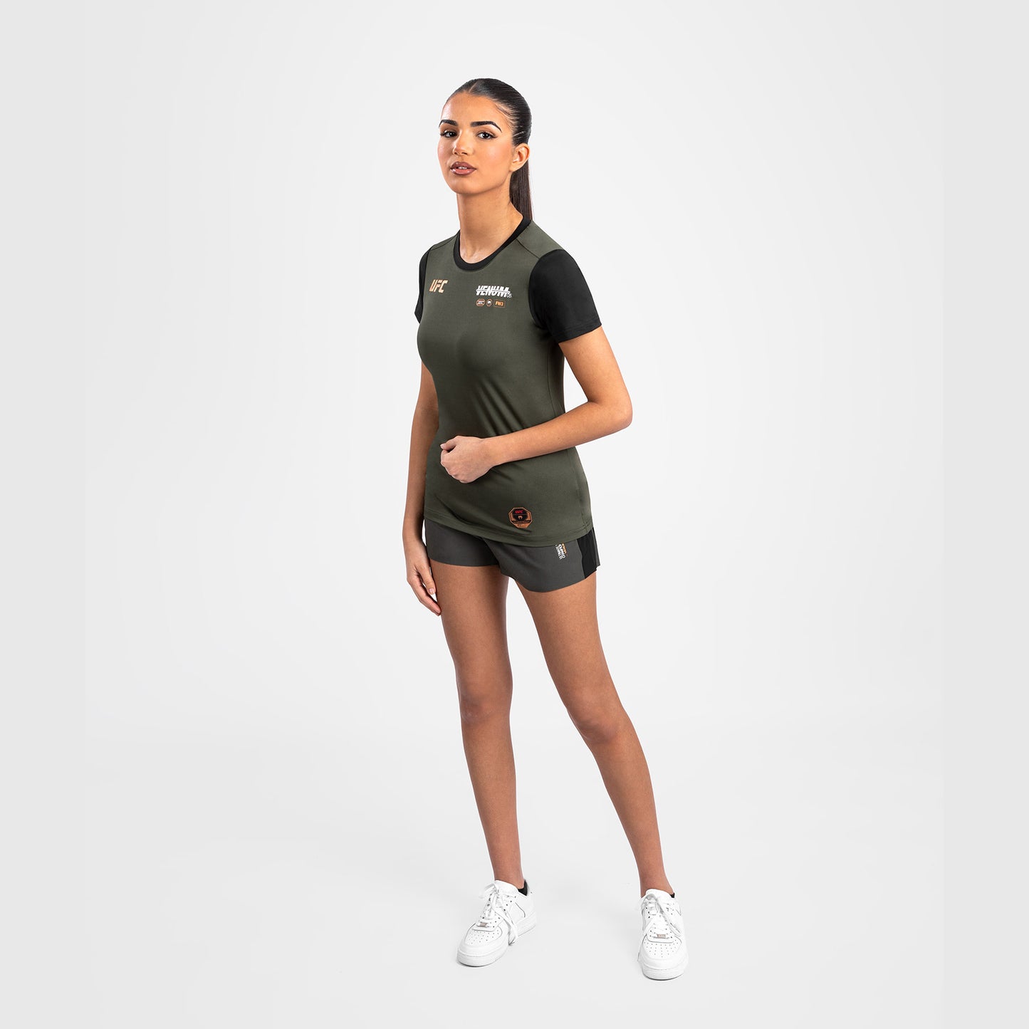 UFC Adrenaline by Venum Fight Week Dames-T-shirt Dry-Tech - Kaki/Brons