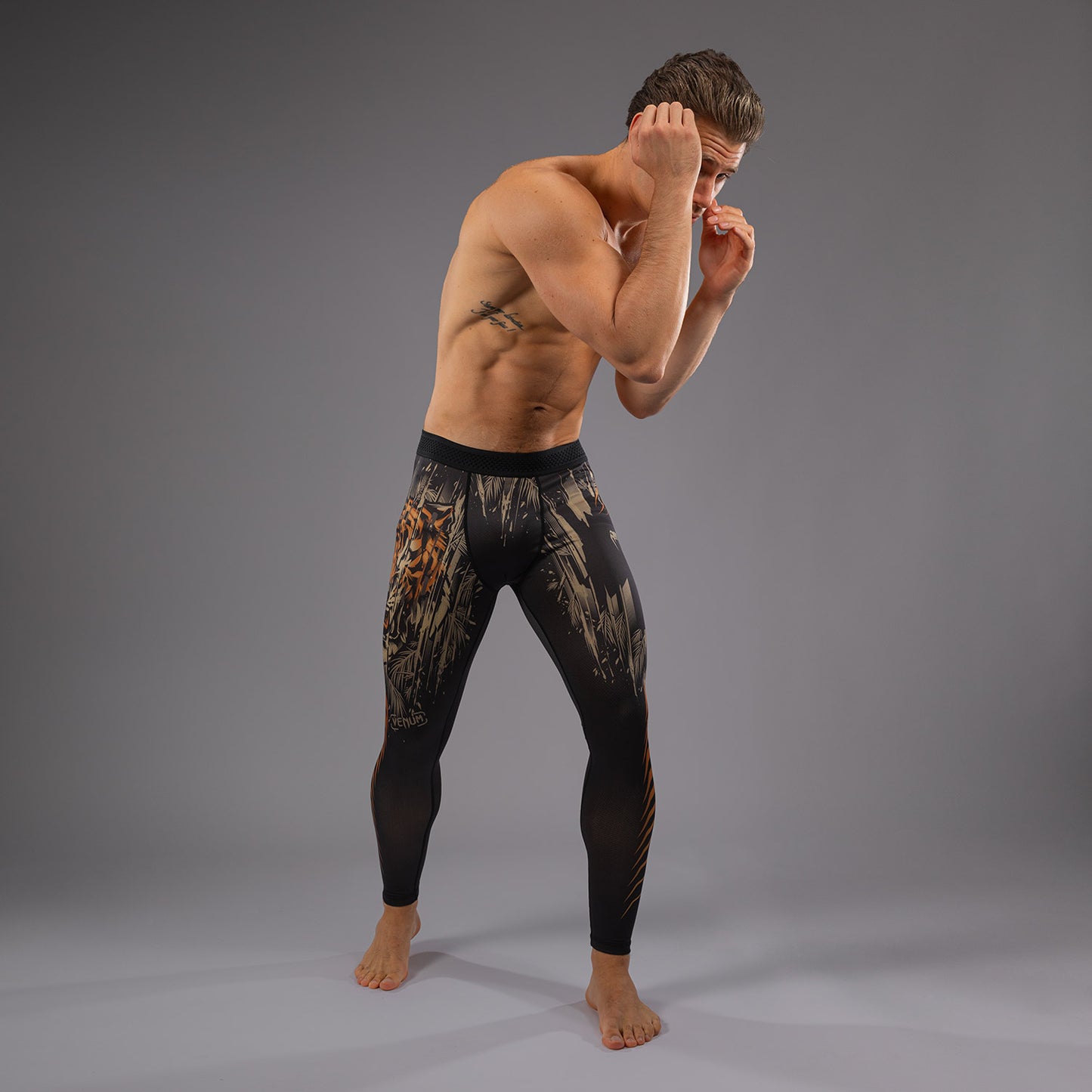 Venum Tiger Compressie Leggings Heren - Zwart / Neon Oranje