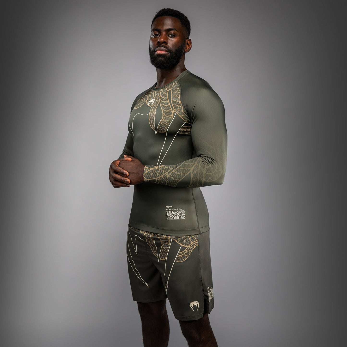 Venum Serpenti Long Sleeve Rashguard – Khaki/Bronze/Ivory