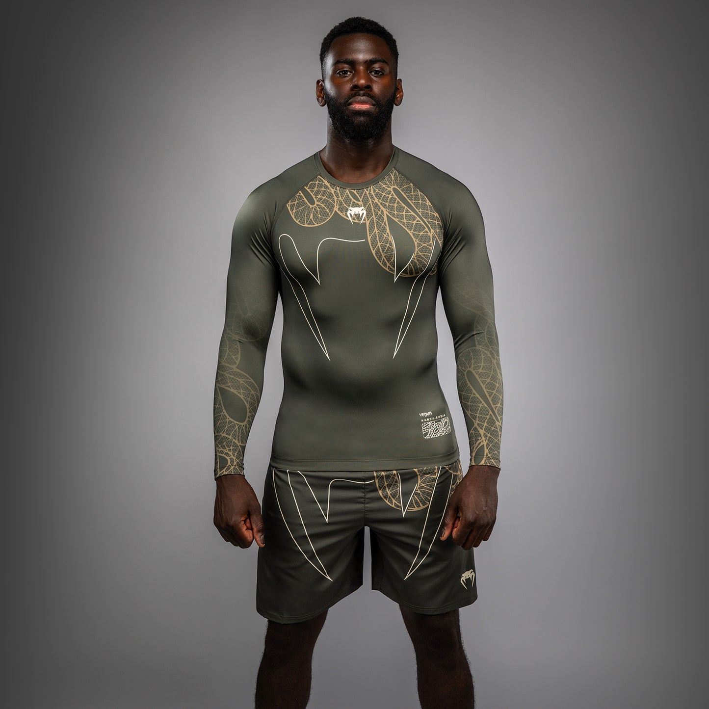 Venum Serpenti Long Sleeve Rashguard – Khaki/Bronze/Ivory