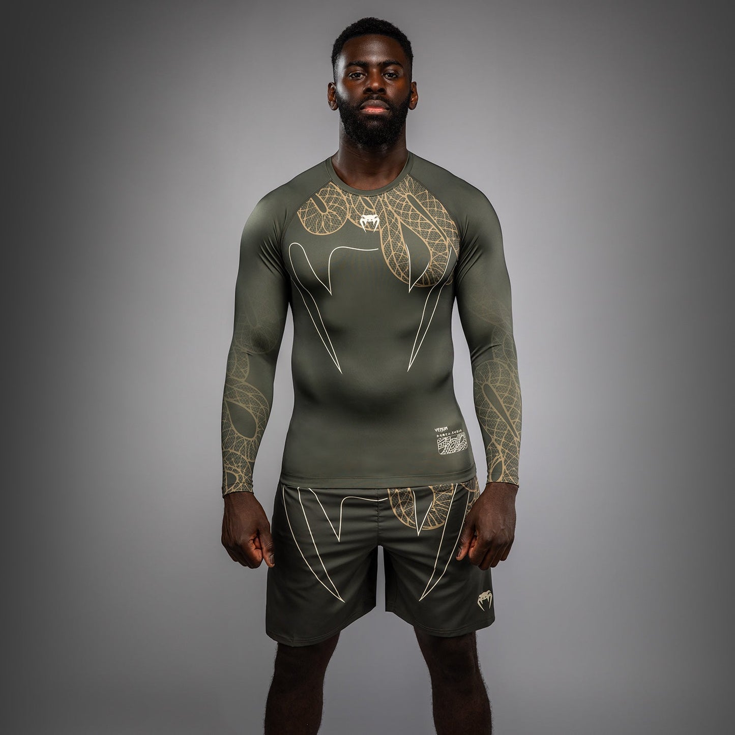 Venum Serpenti Long Sleeve Rashguard – Khaki/Bronze/Ivory