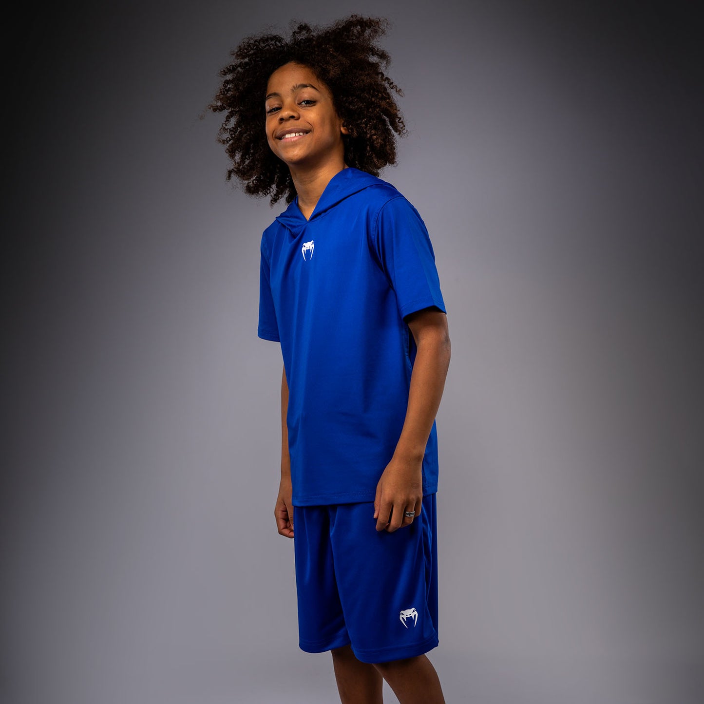 Venum Elite Dry-Tech Hoodie met korte mouwen voor kinderen - Koningsblauw