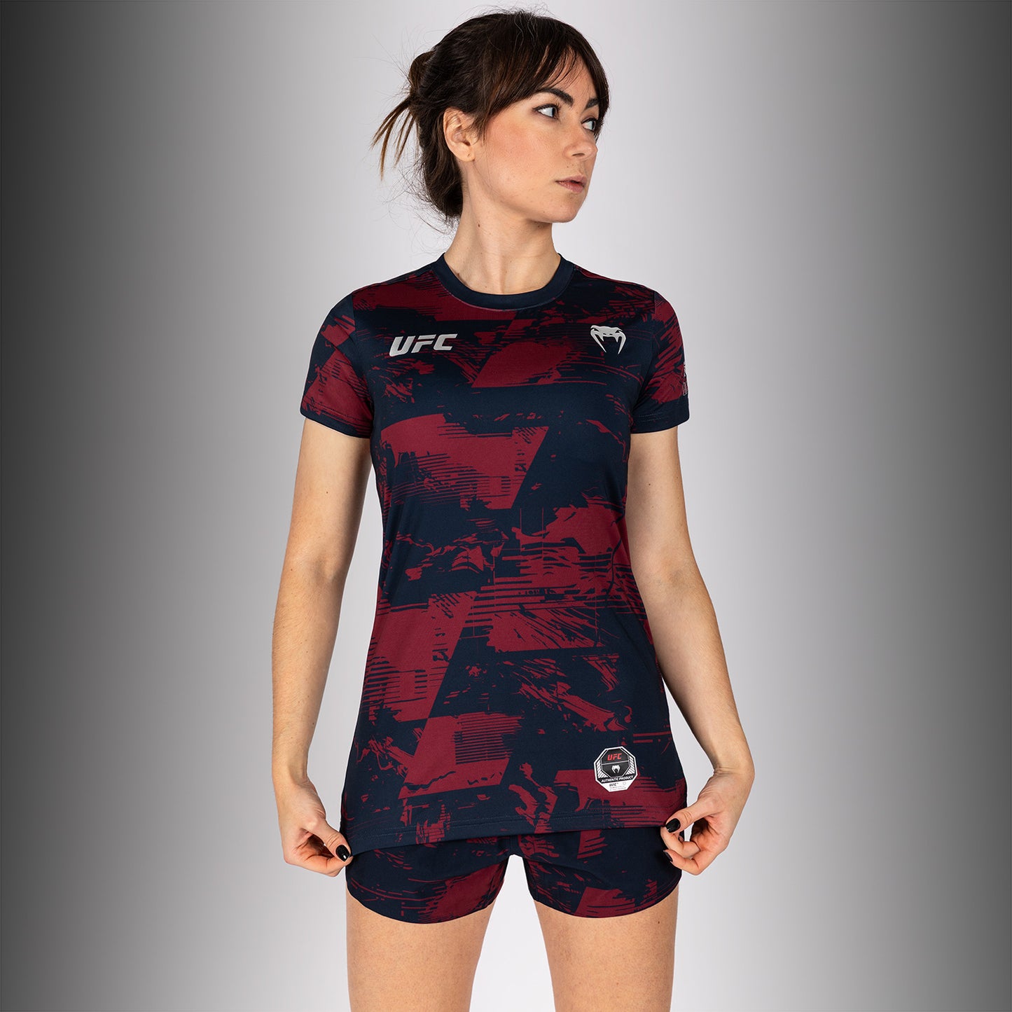 UFC Zenith by Venum Authentic Fight Week Performance T-shirt Korte Mouw Dames - Marineblauw/Bordeauxrood/Zilver