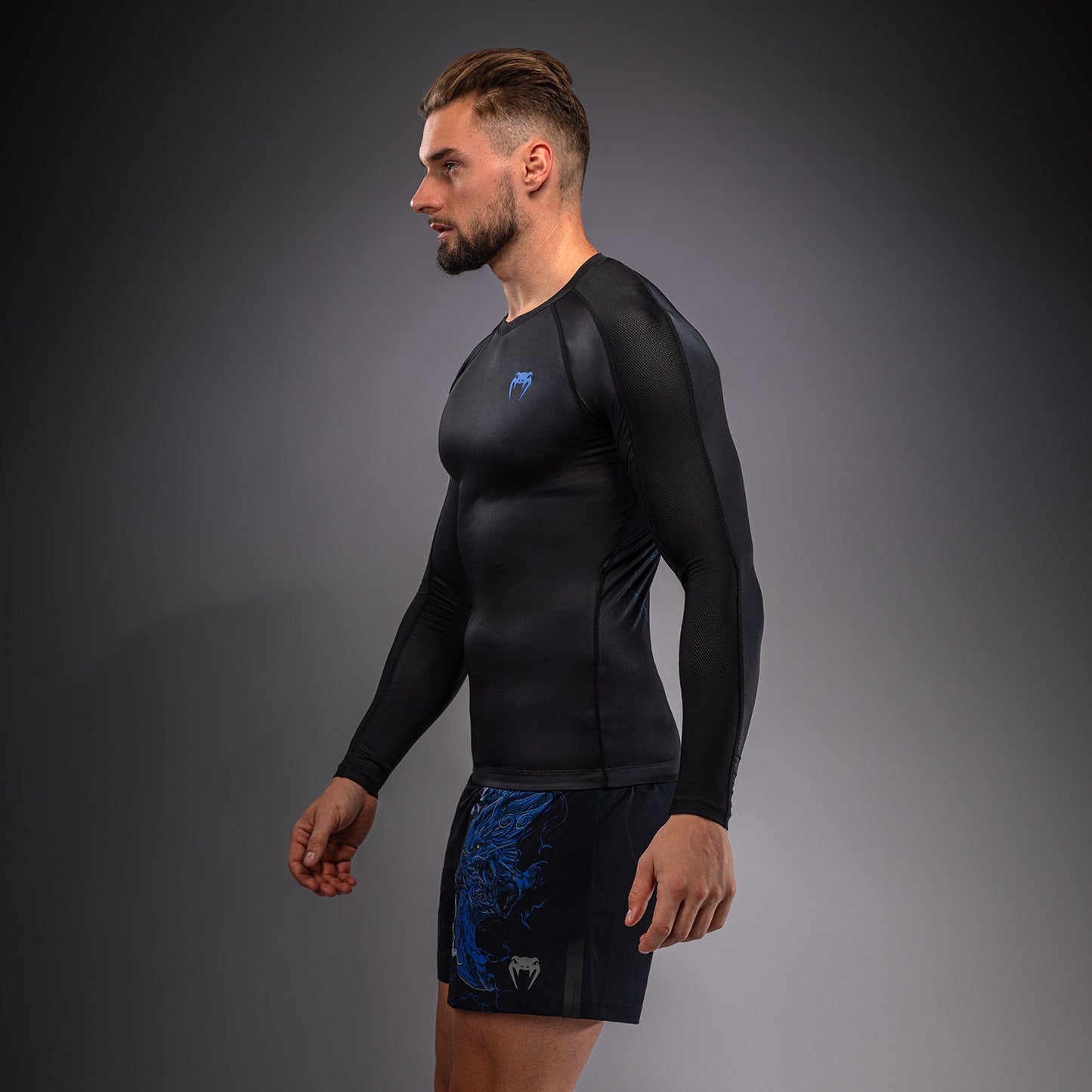Venum Thunder Dragon Rashguard met lange mouwen – Zwart/Koningsblauw