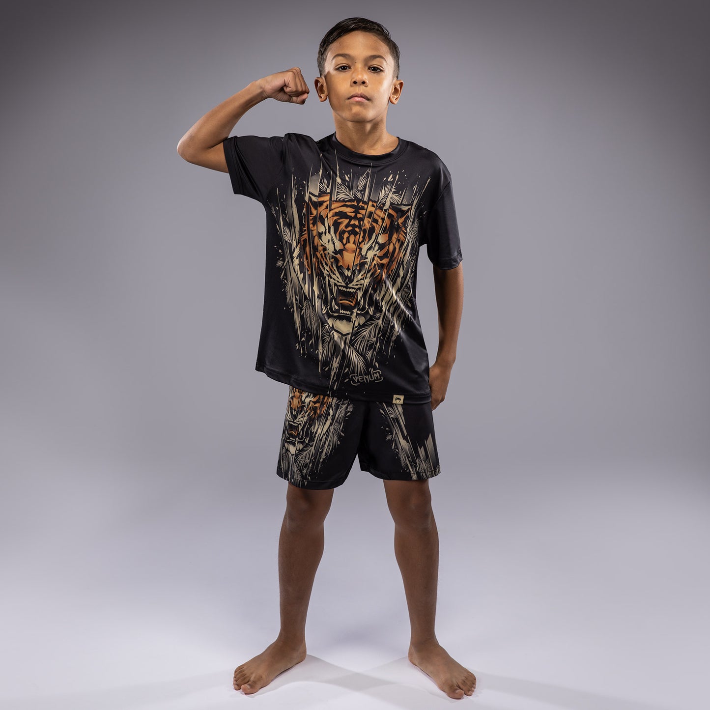 Venum Tiger Kids Dry Tech T-Shirt - Zwart / Neon Oranje
