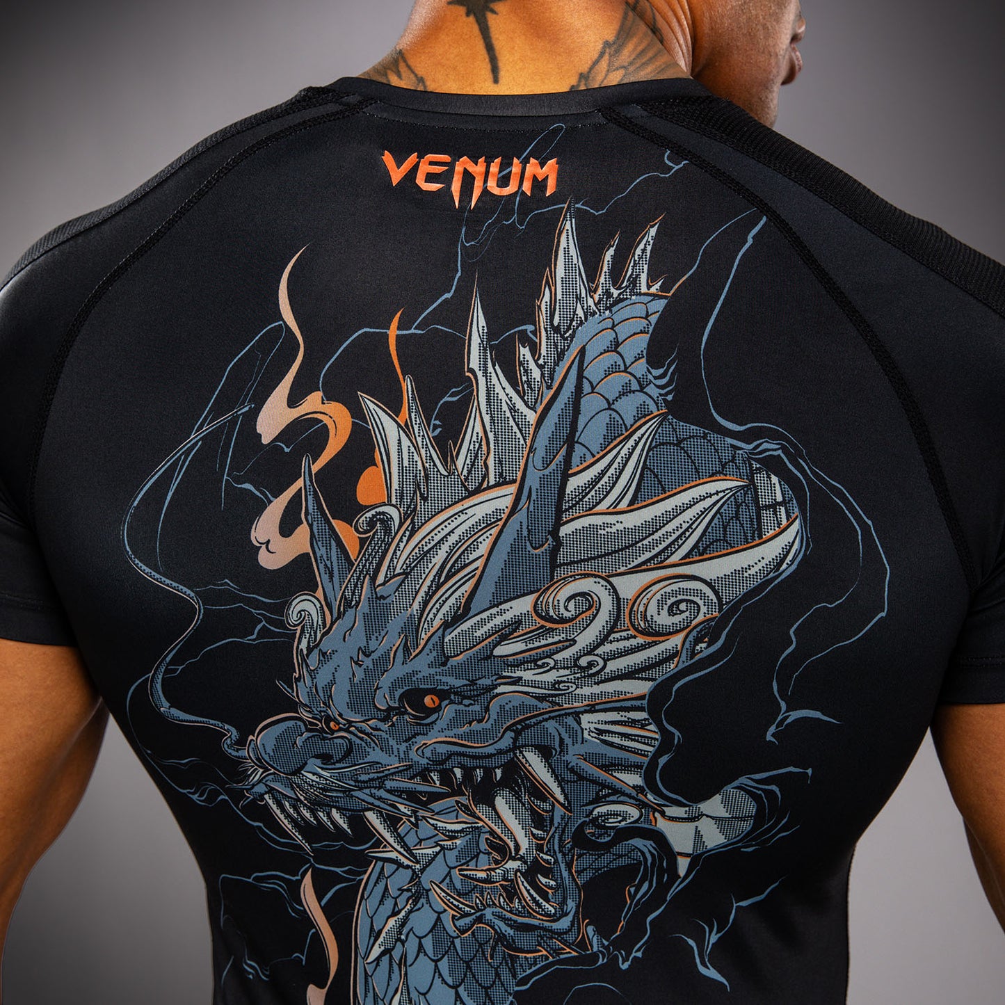 Venum Thunder Dragon Rashguard met korte mouwen – Zwart/Grijs/Koper