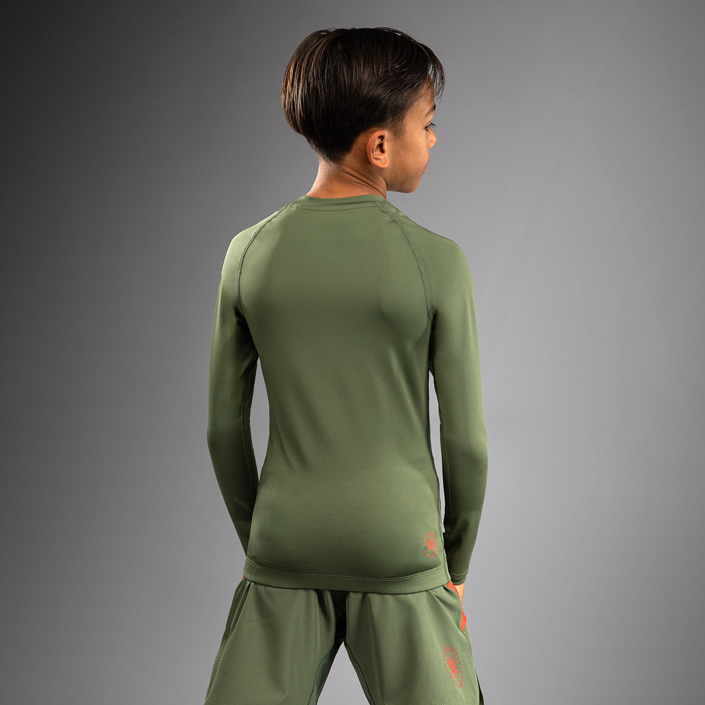 Venum Contender Rashguards Lange Mouwen voor Kinderen - Army Green/Orange