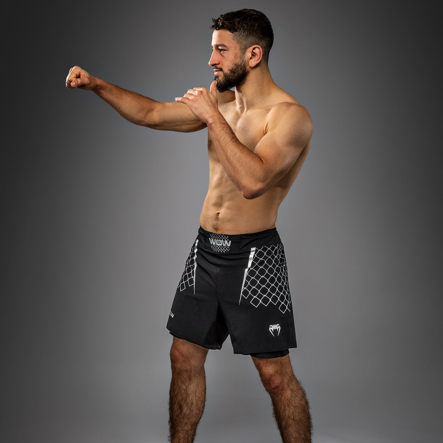 Venum x WOW FC Heren Fight Shorts - Zwart/ Zilver Grijs