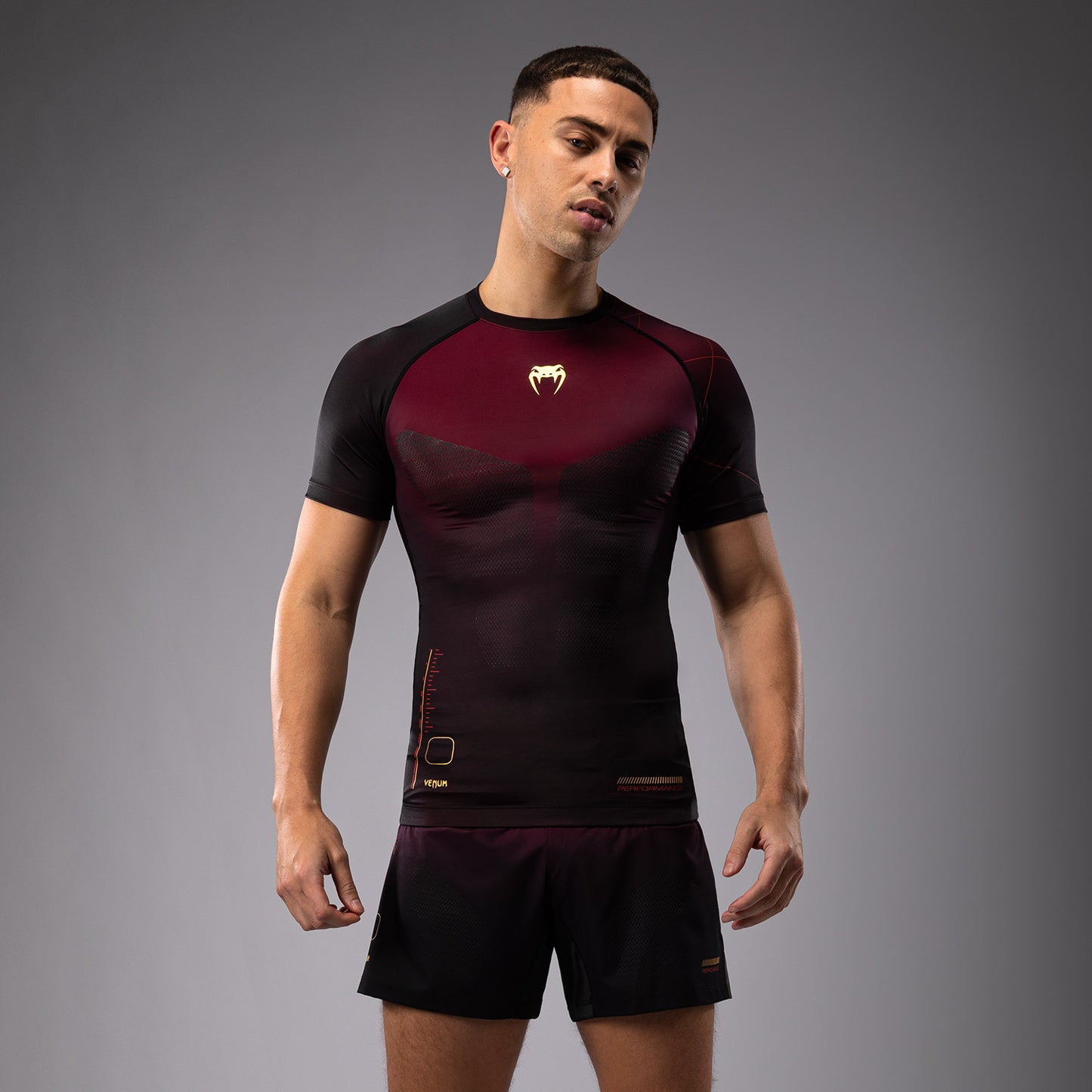 Venum Tactical XT Heren-Rashguard met korte mouwen - Zwart/Bourgondië/Goud