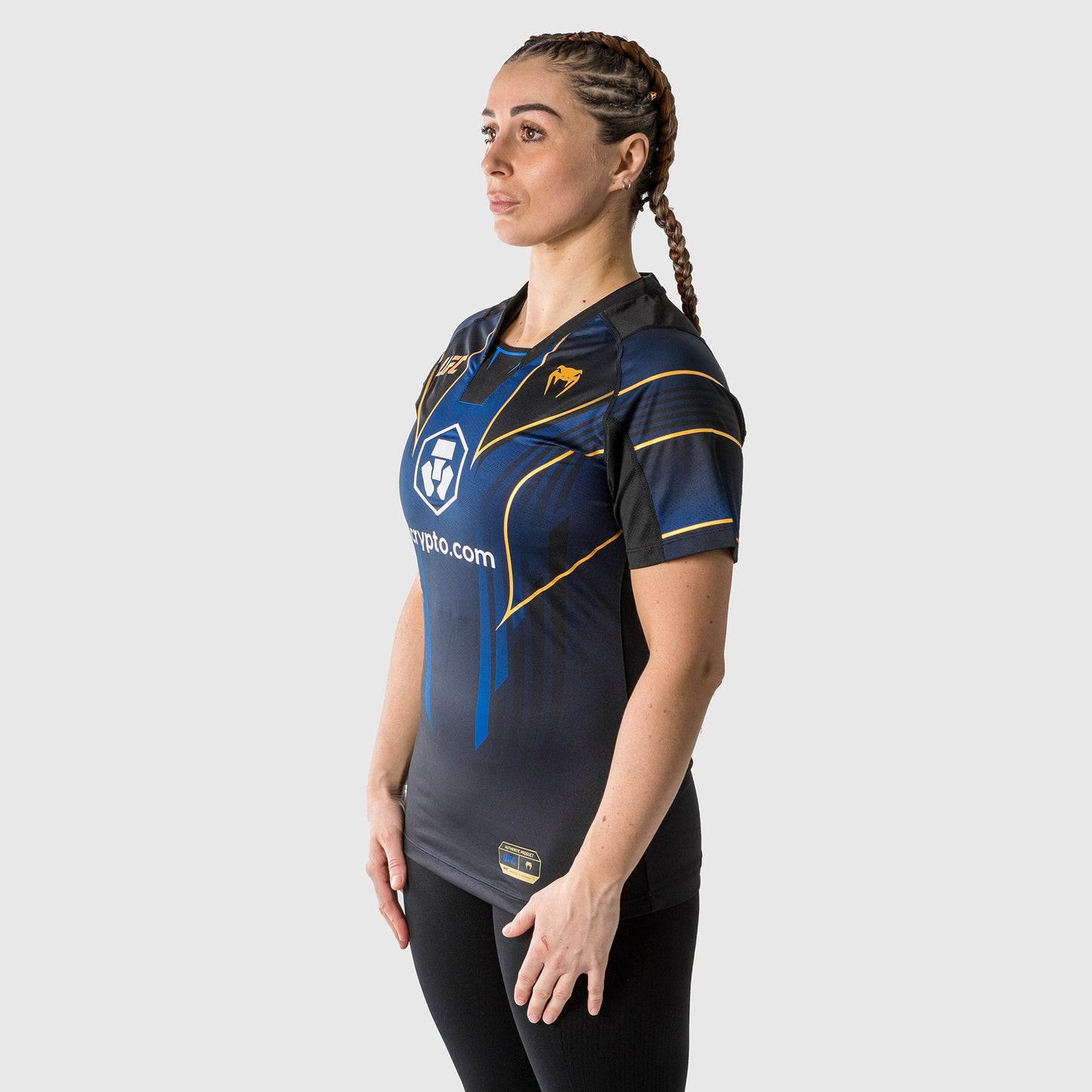 UFC Venum gepersonaliseerde authentieke Fight Night 2.0 Walkout-jersey voor dames - blauw/zwart/goud