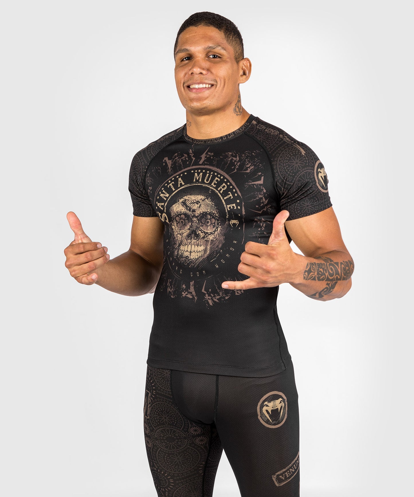 Venum Santa Muerte Dark Side - Rashguard korte mouwen - zwart/bruin