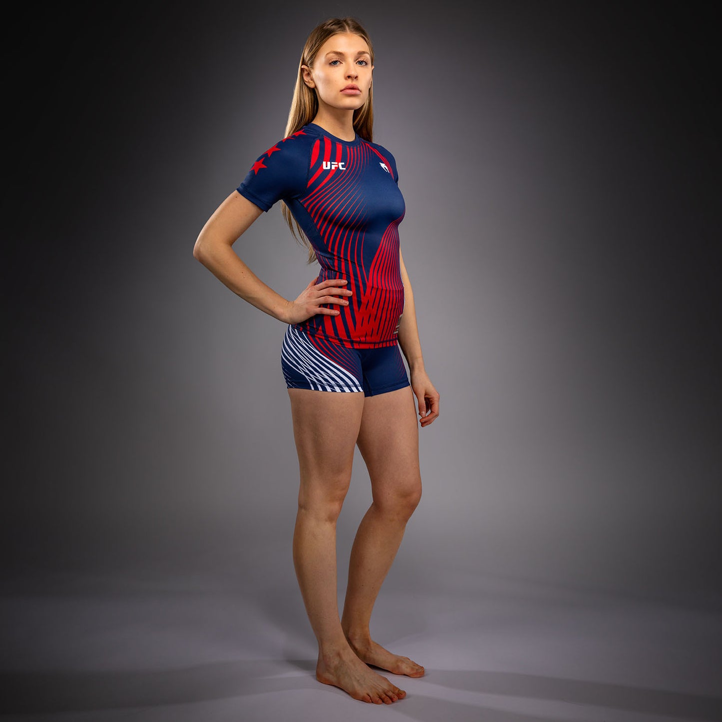 Official UFC Freedom 250 by Venum Authentic Fight Night Rashguard met korte mouwen voor dames - Blauw