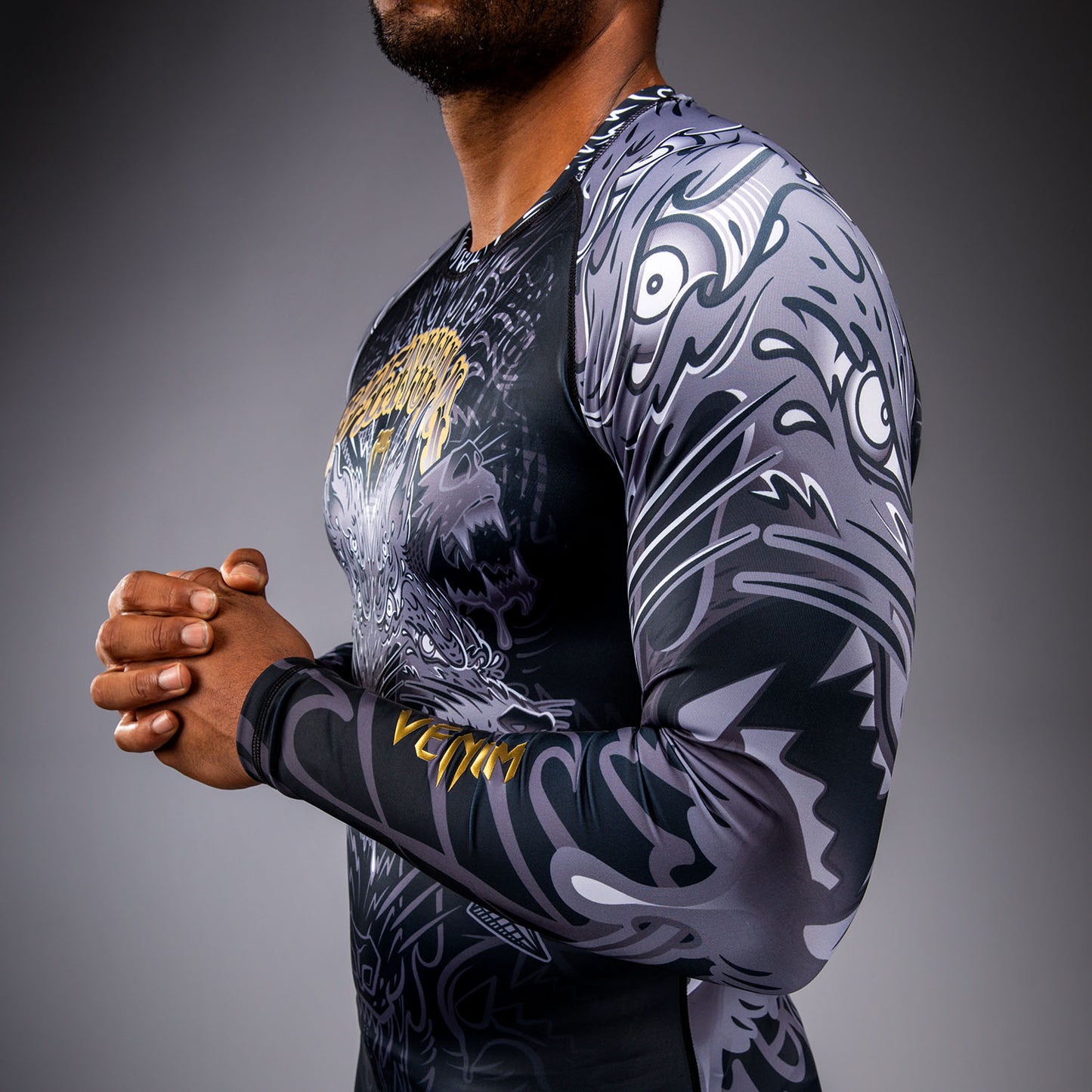 Venum Wolf Atak Rashguard met lange mouwen – Zwart/Grijs