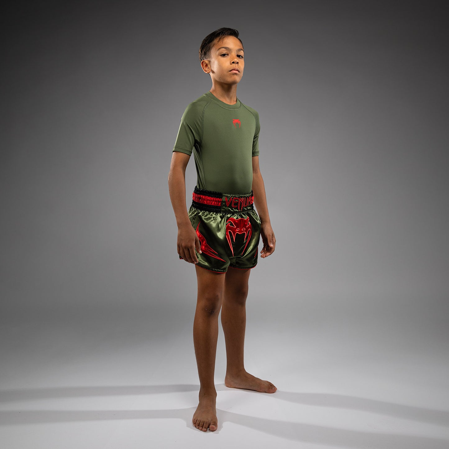 Venum Inferno Muay Thai Shorts voor Kinderen - Army Green/Orange