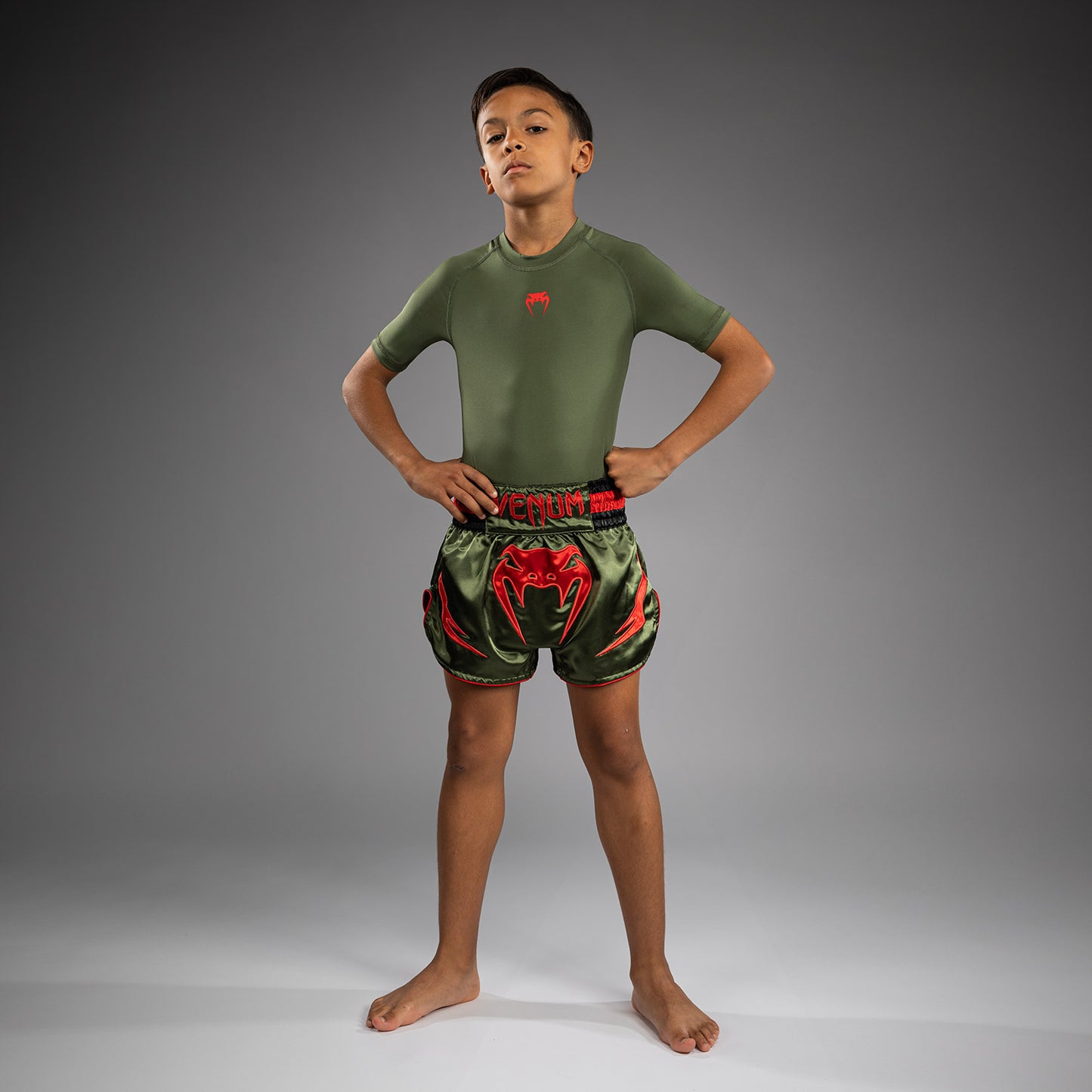 Venum Inferno Muay Thai Shorts voor Kinderen - Army Green/Orange