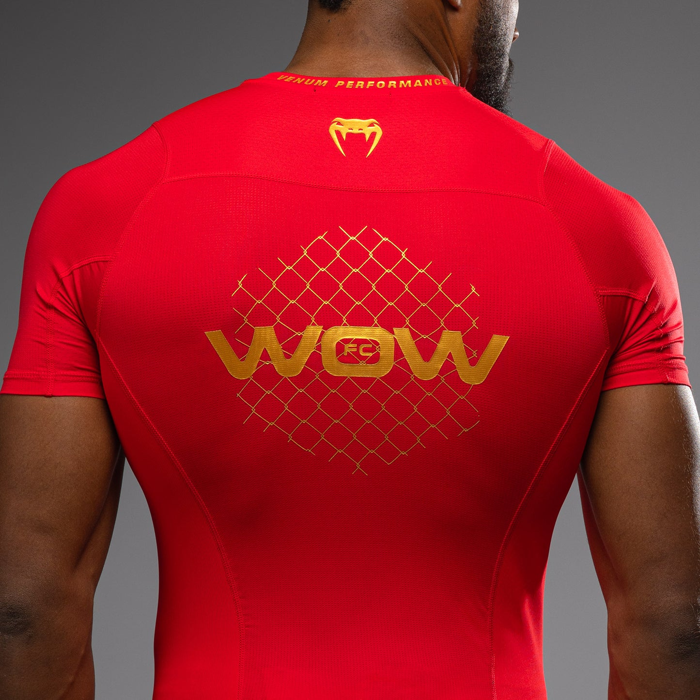 Venum x WOW FC Fury Red/ Gold Short Sleeve Rashguard