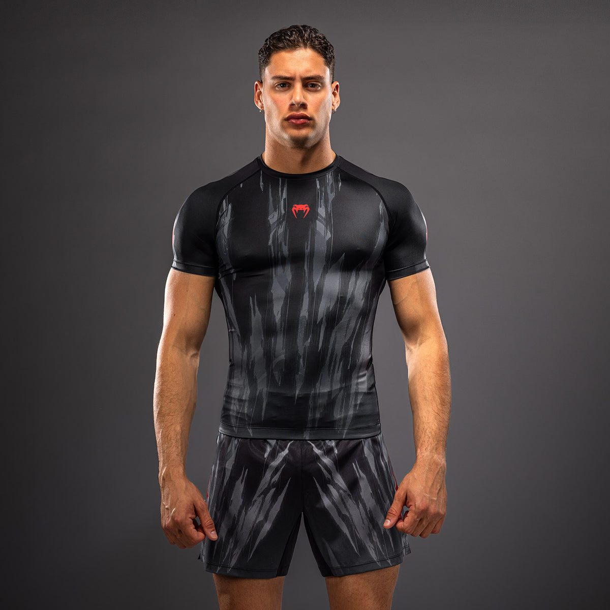 Venum Demon Rashguard met Korte Mouwen - Zwart/Grijs