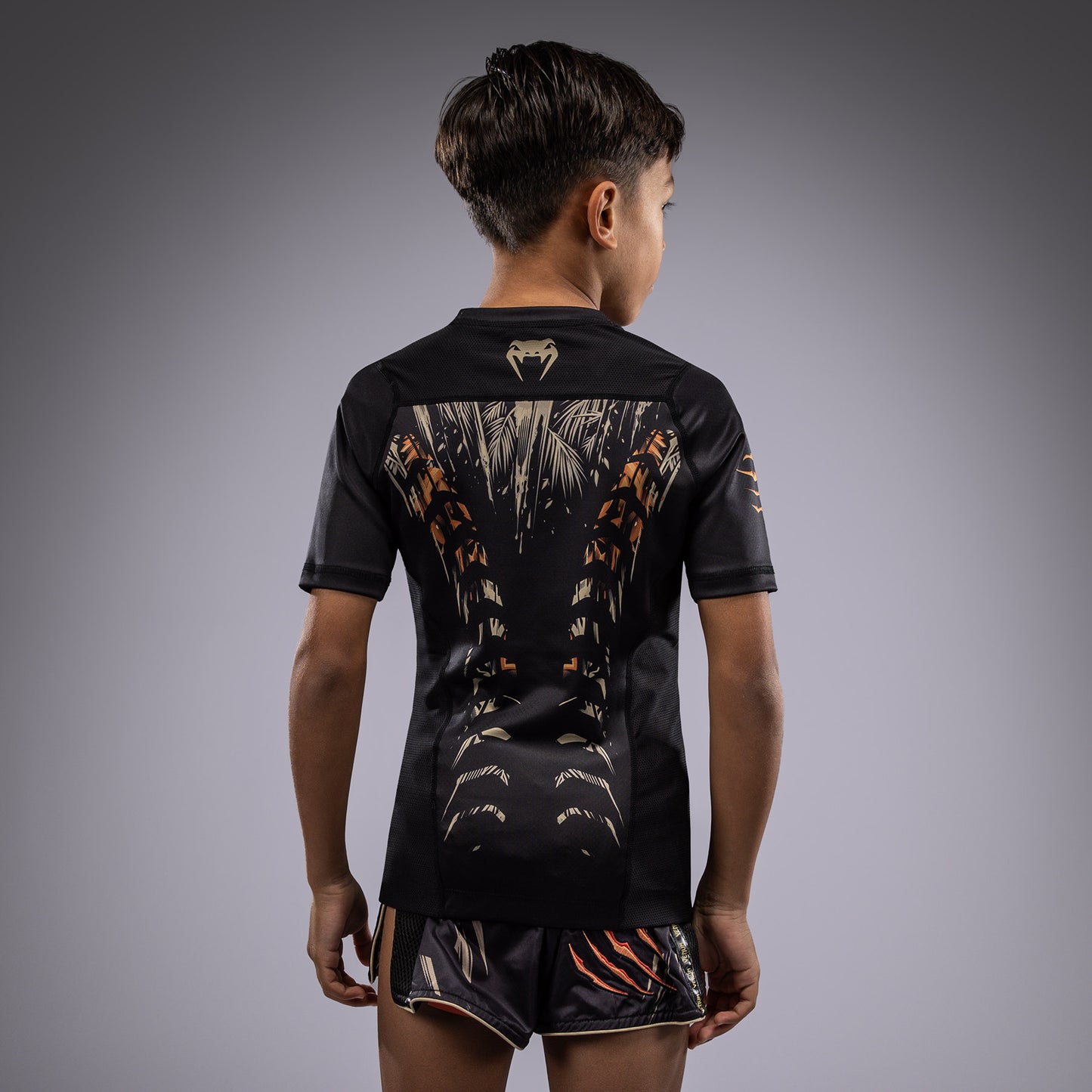 Venum Tiger Kids Korte Mouw Rashguard - Zwart / Neon Oranje