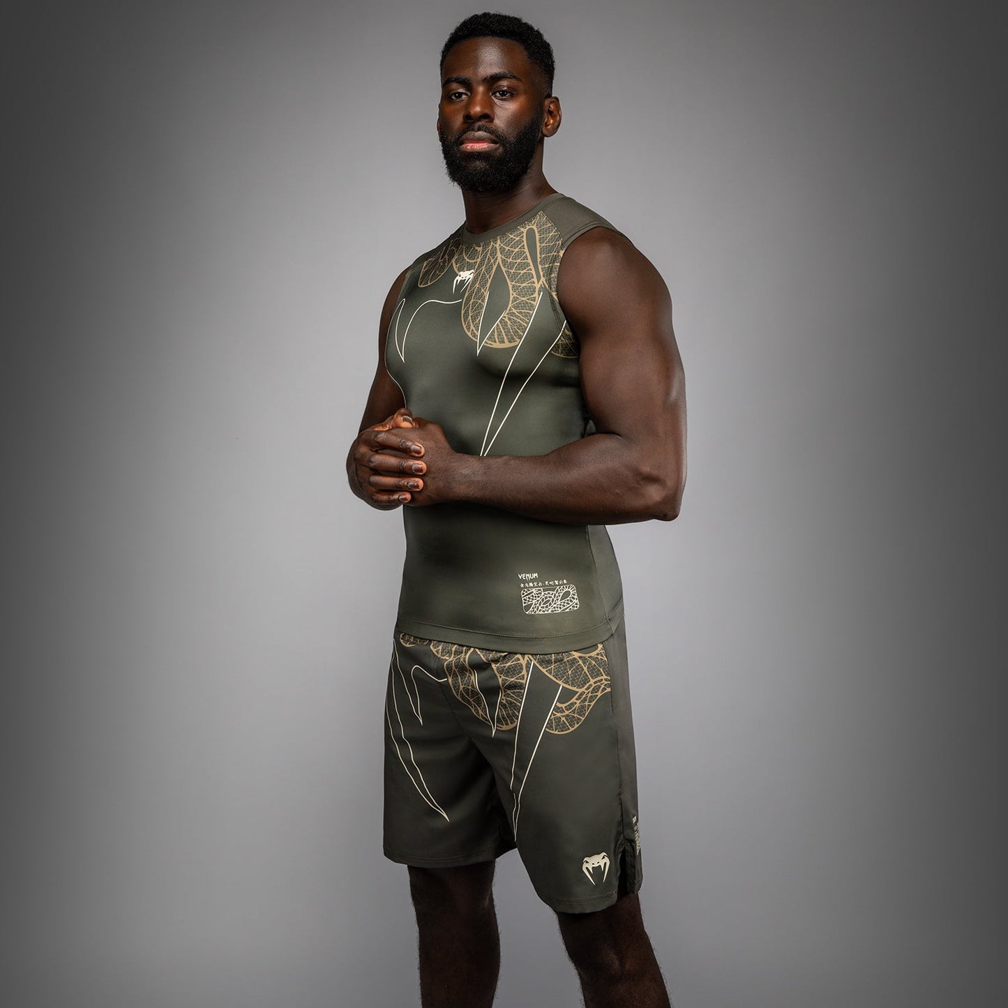 Venum Serpenti Mouwloos Rashguard – Khaki/Bronze/Ivory