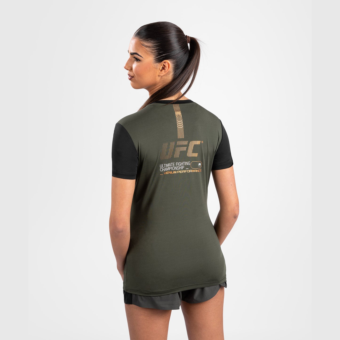 UFC Adrenaline by Venum Fight Week Dames-T-shirt Dry-Tech - Kaki/Brons
